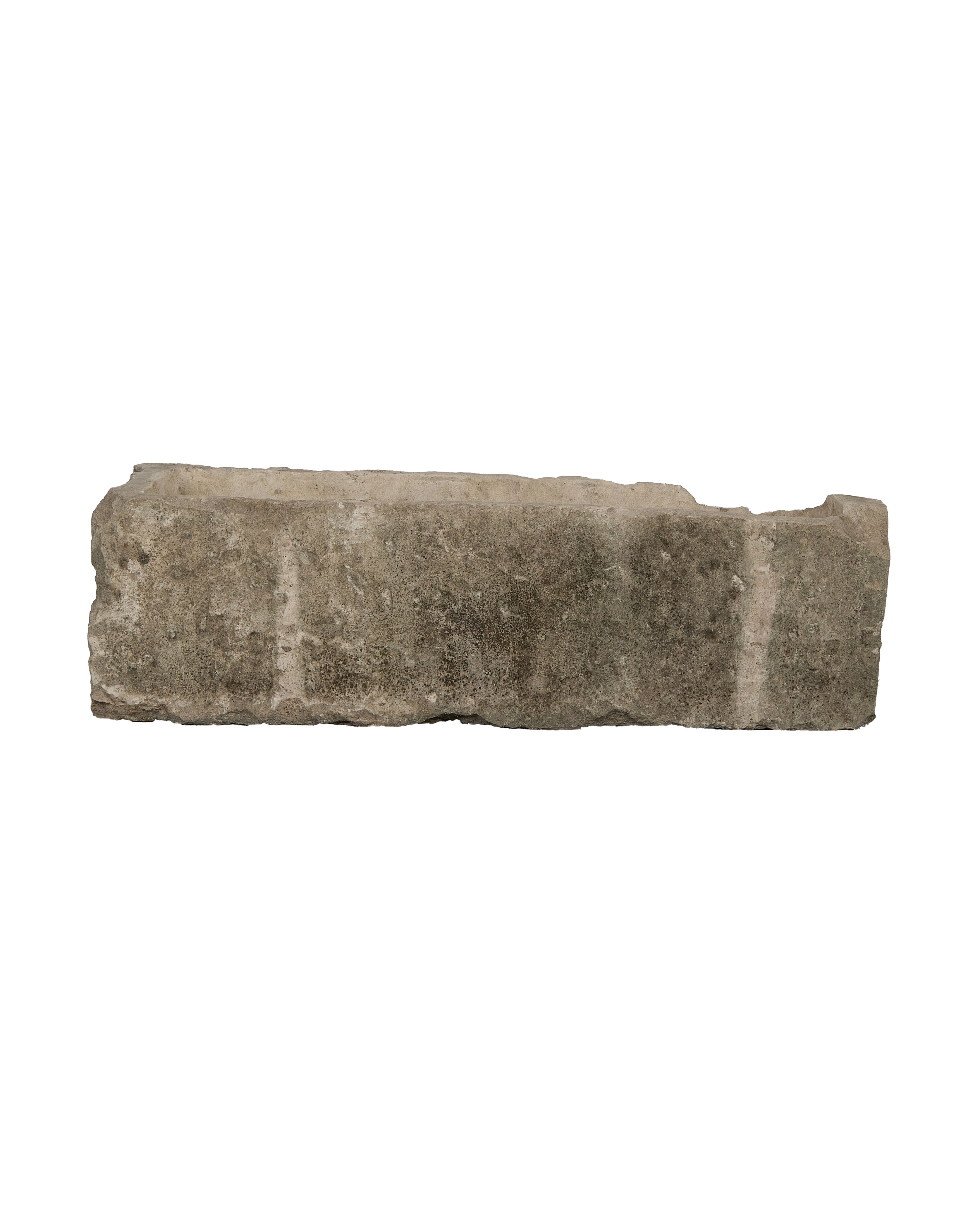 Vintage rectangular limestone trough, weathered gray, with rough texture from Indonesia.