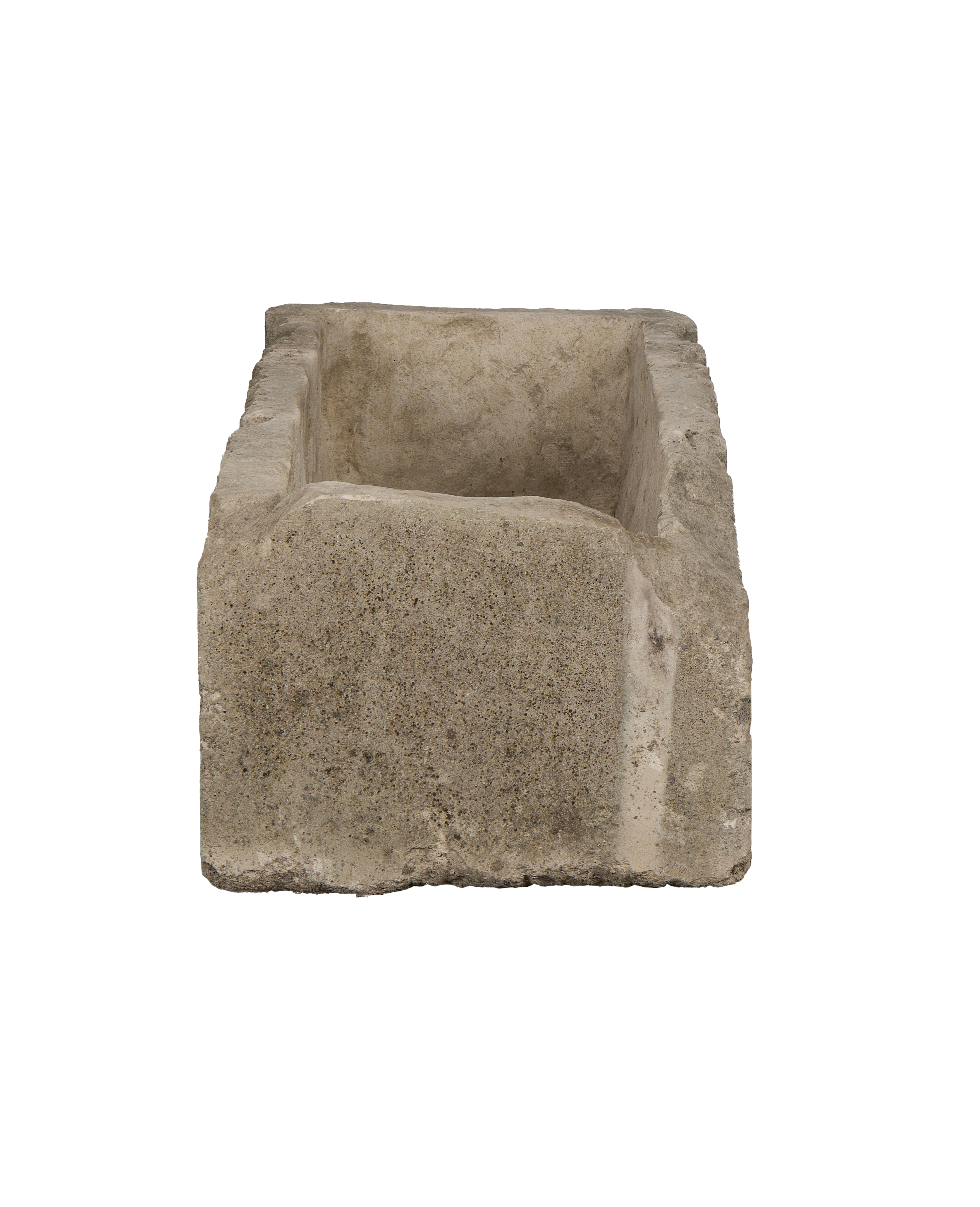 Vintage Indonesian limestone trough, rectangular, showcasing its weathered texture and sturdy build.