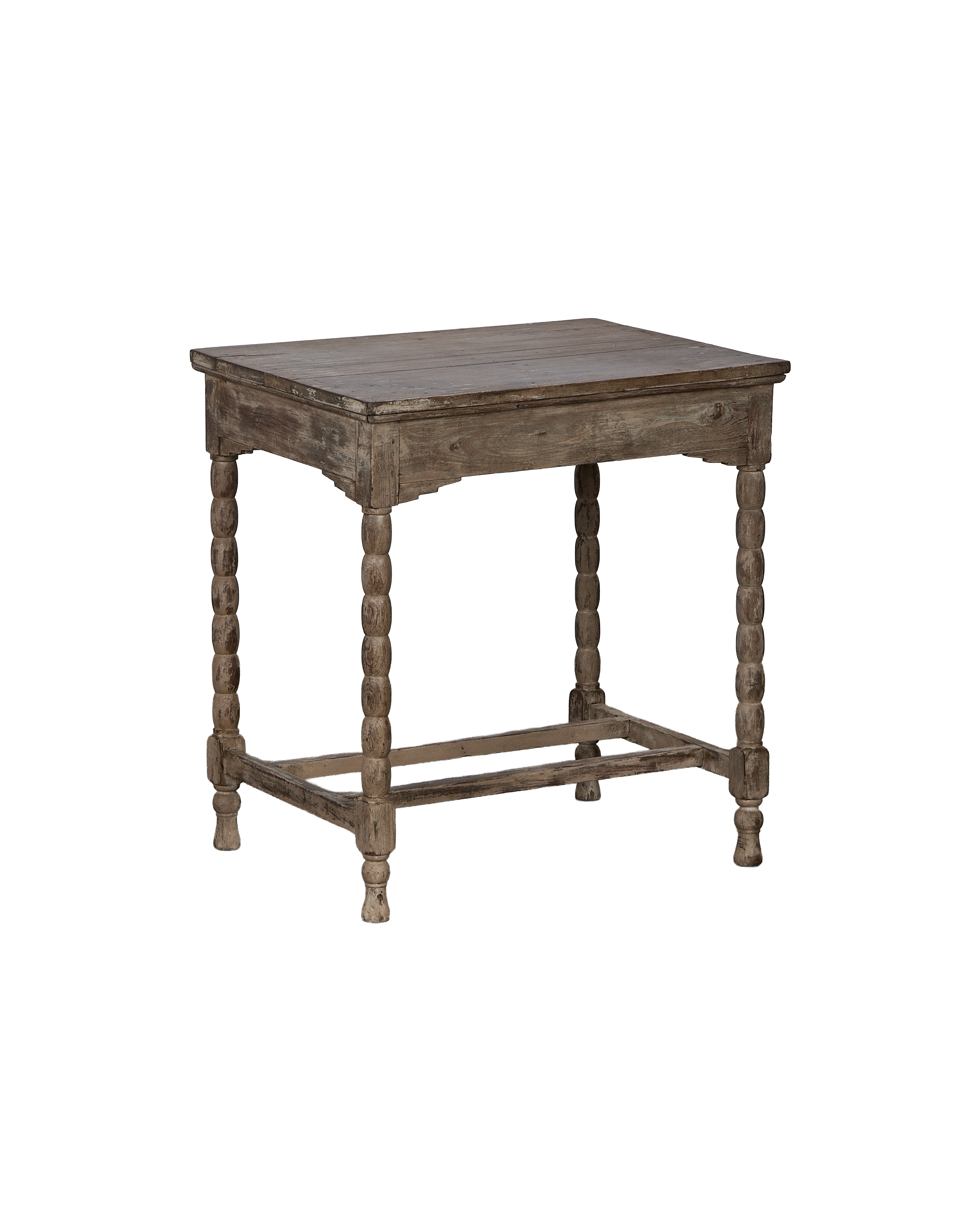 Vintage bleached oak side table from India, featuring chunky bobbin legs.