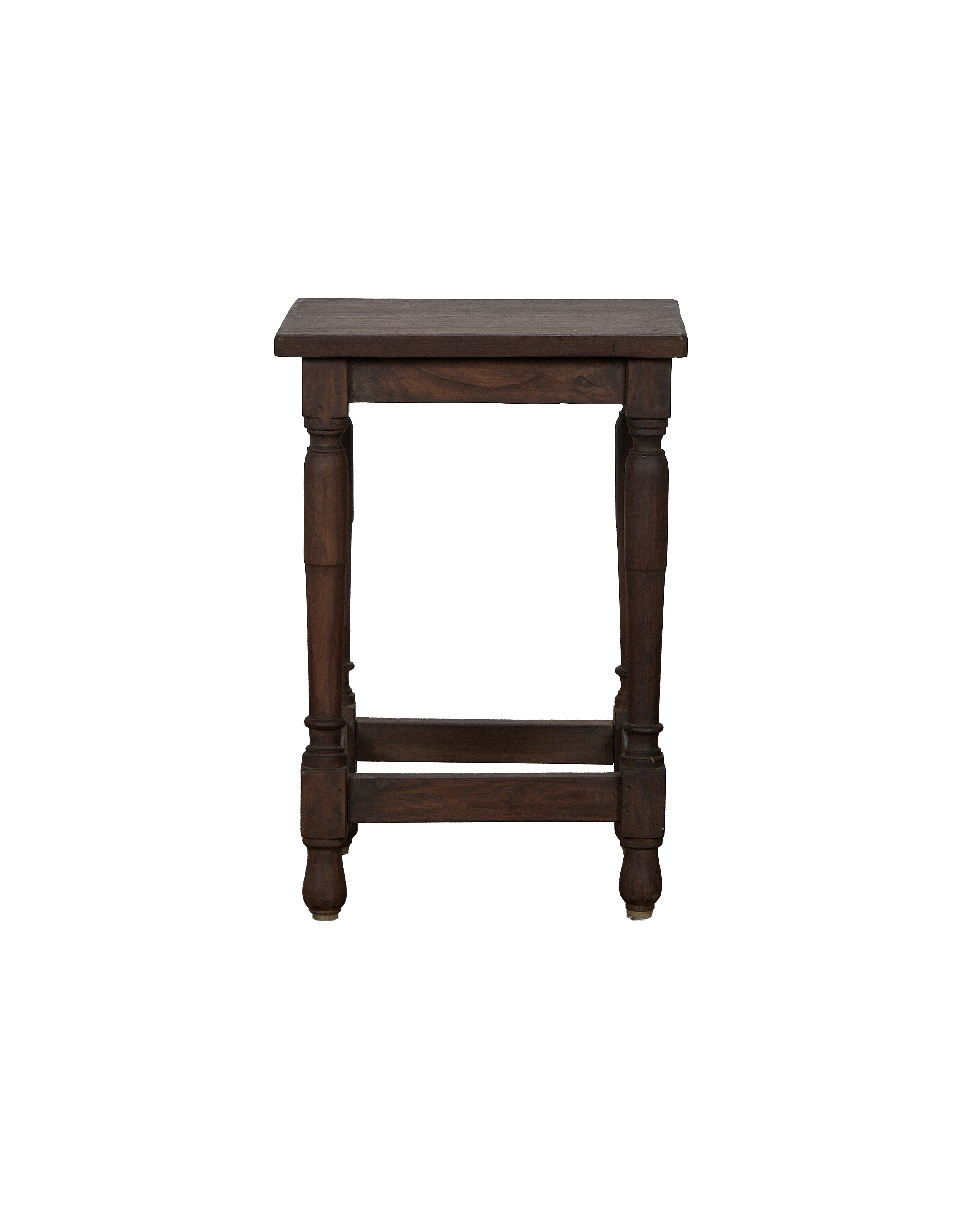 Vintage Indian OAK wood side table, dark stained, with detailed turned legs.