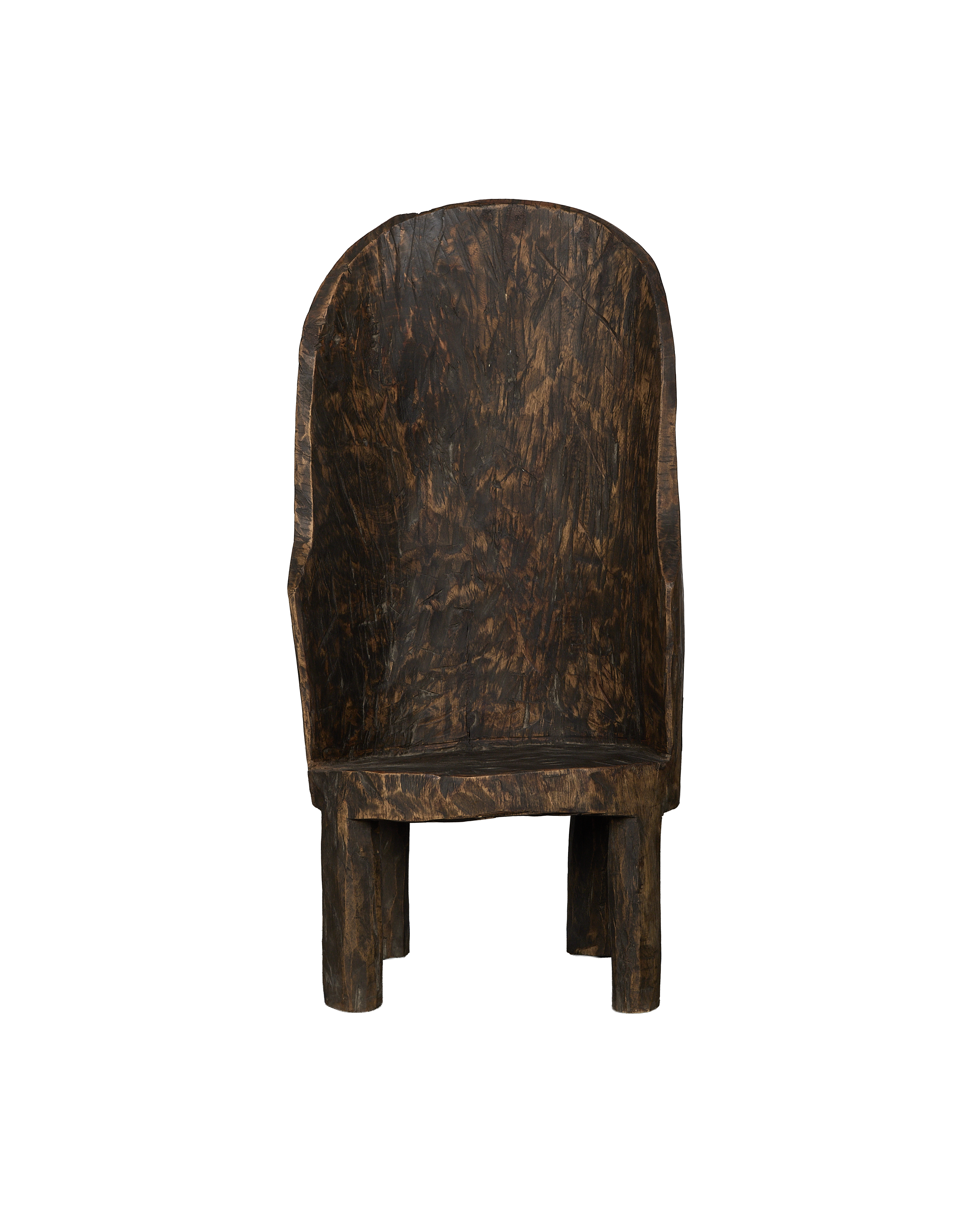 Vintage Nagaland oak chair from India, featuring heavily distressed wood grain and texture.