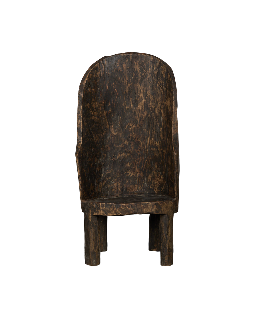 Vintage Nagaland oak chair from India, featuring heavily distressed wood grain and texture.