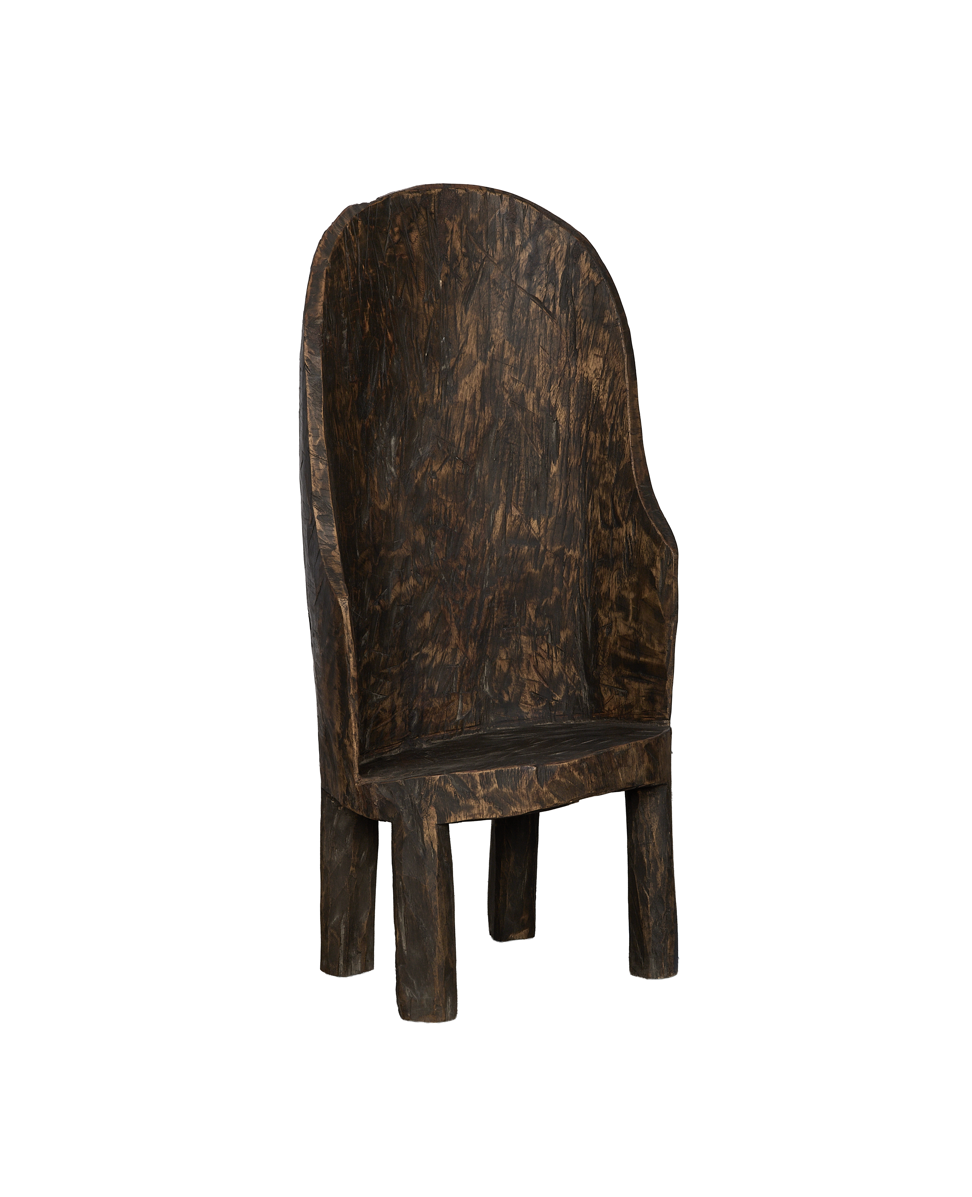 Vintage Nagaland Oak Chair from India, dark wood, aged, rustic condition.