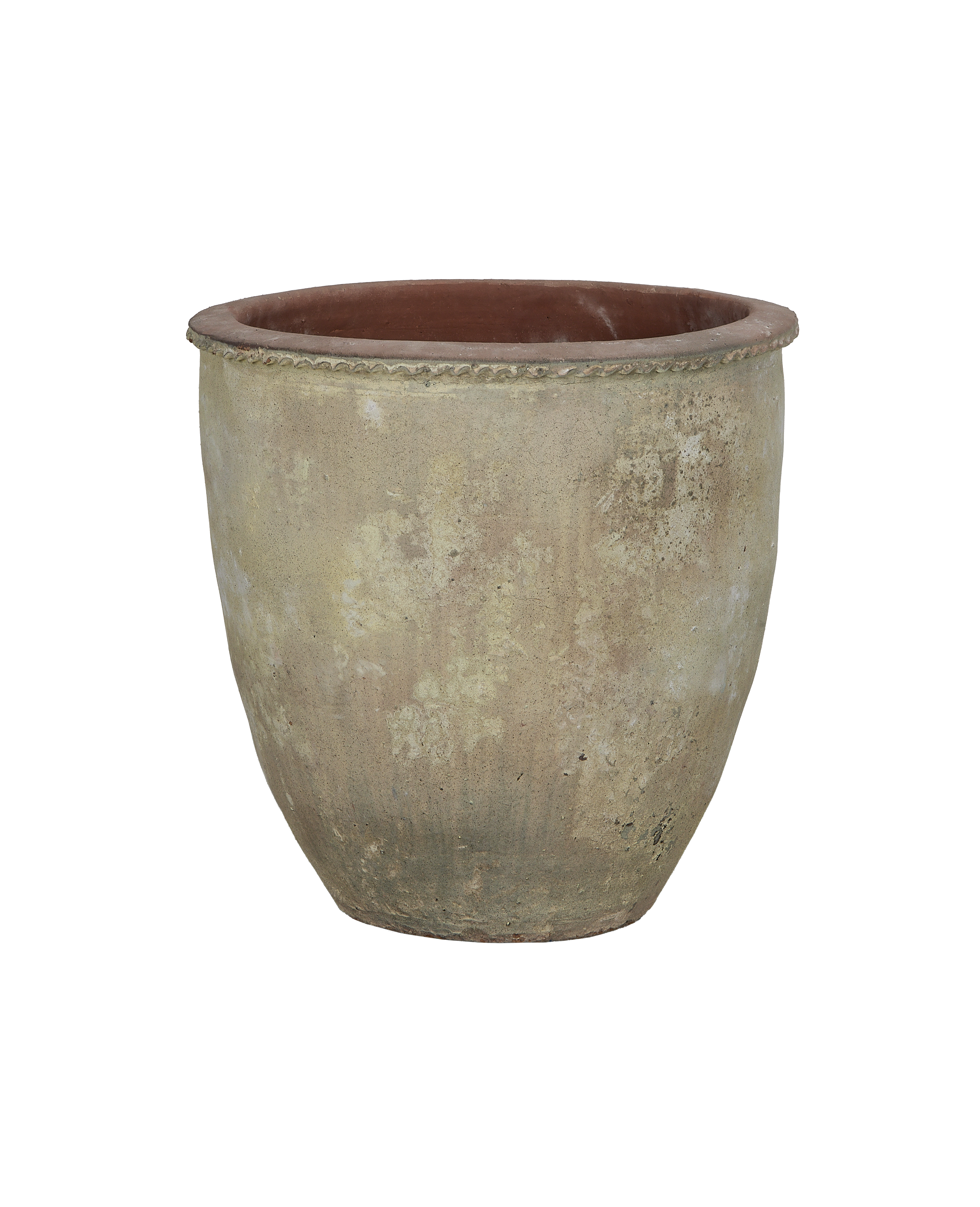 Vietnamese vintage terrace planter showing textured stone-like surface and detailed rim.