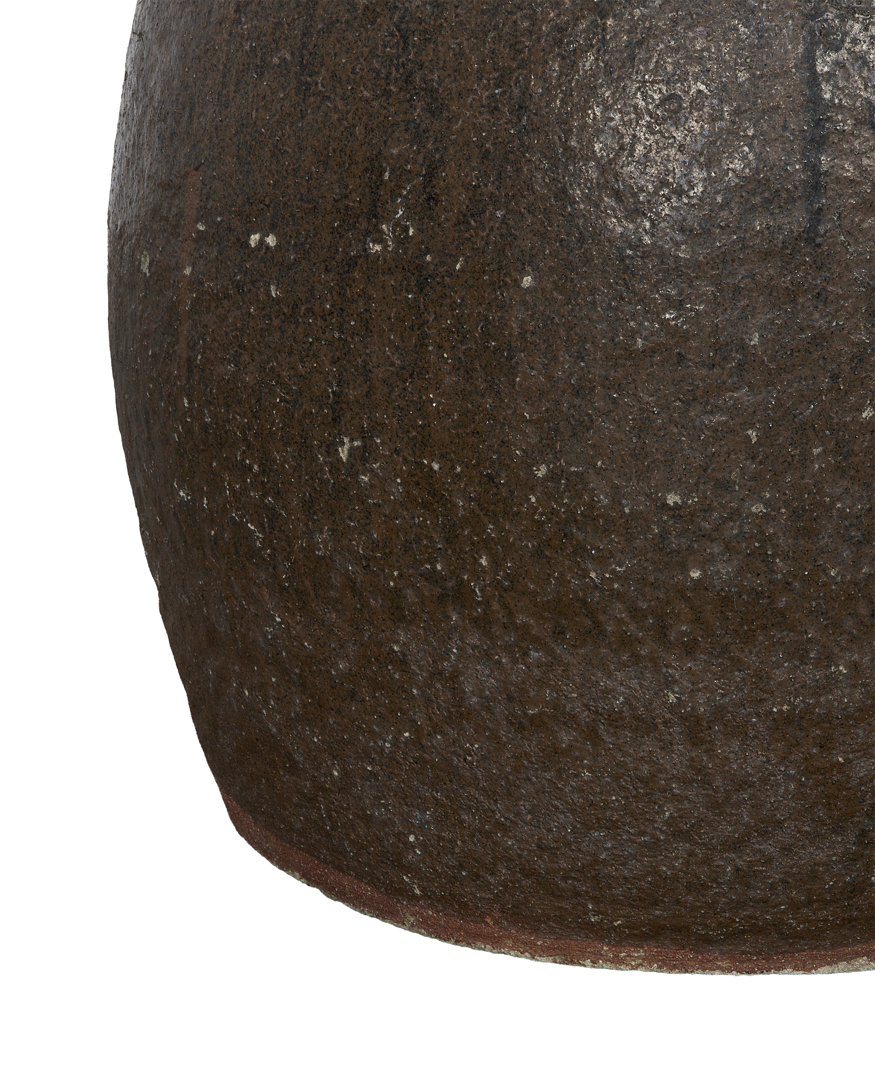Vintage Chinese persimmon planter, close-up texture, dark brown rustic finish, distressed surface.