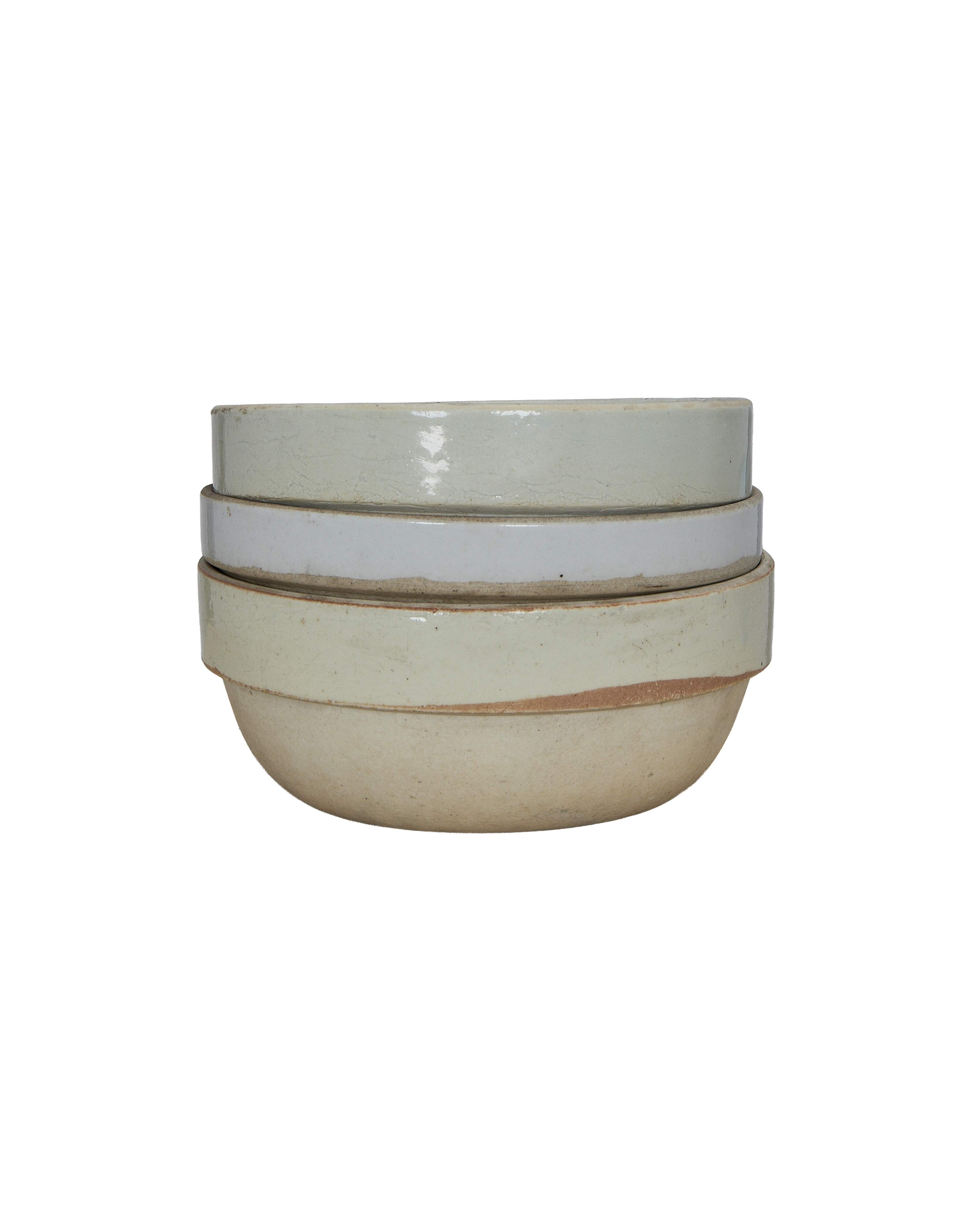Stacked vintage Chinese Jasmine bowls, pale-green crackle glaze, showing subtle texture and rims.