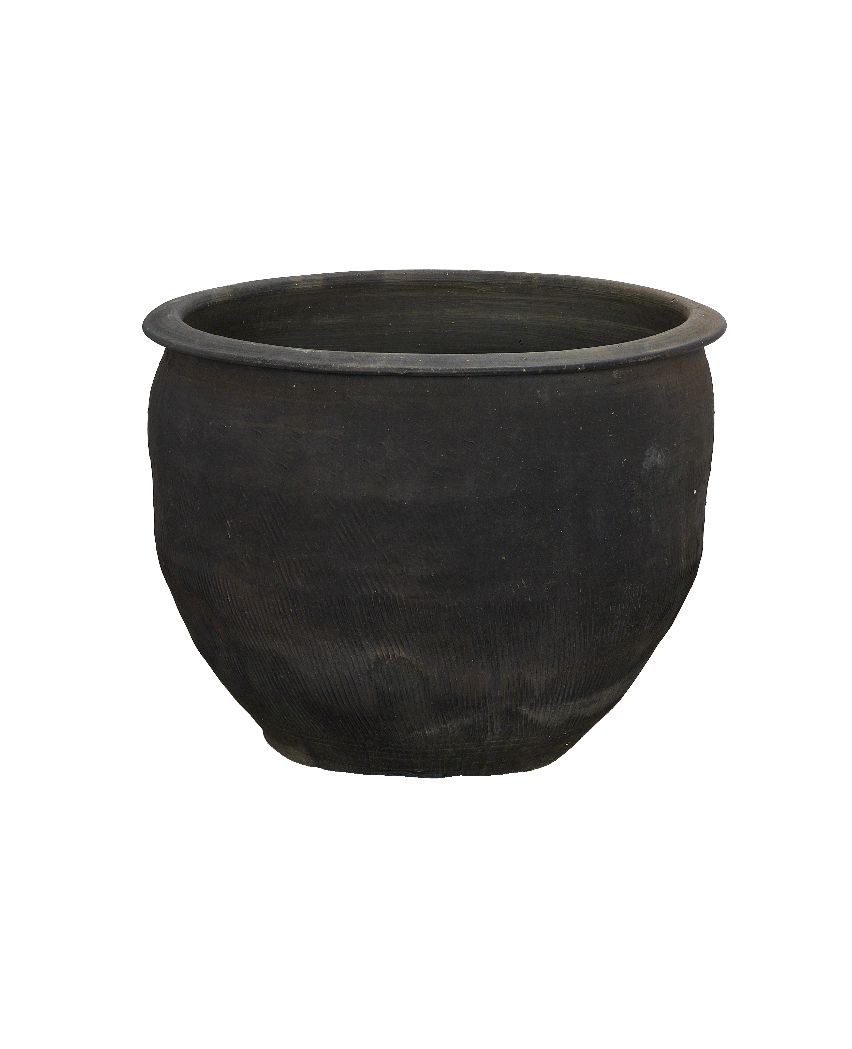 Vintage Chinese OAK water planter, showing bowl, rim detail, and textured charcoal finish.
