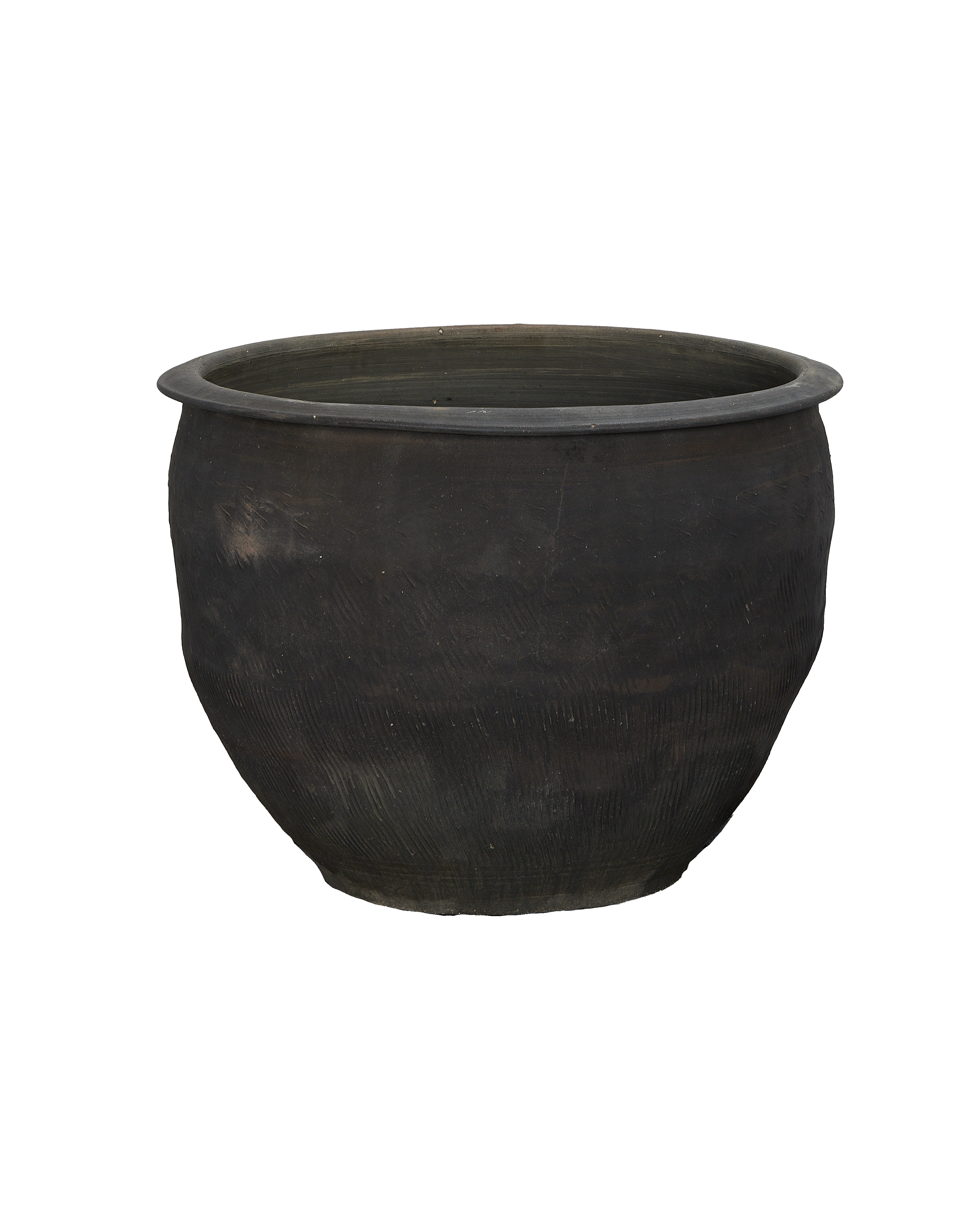 Vintage Chinese OAK water planter, dark, weathered, with textured surface details.