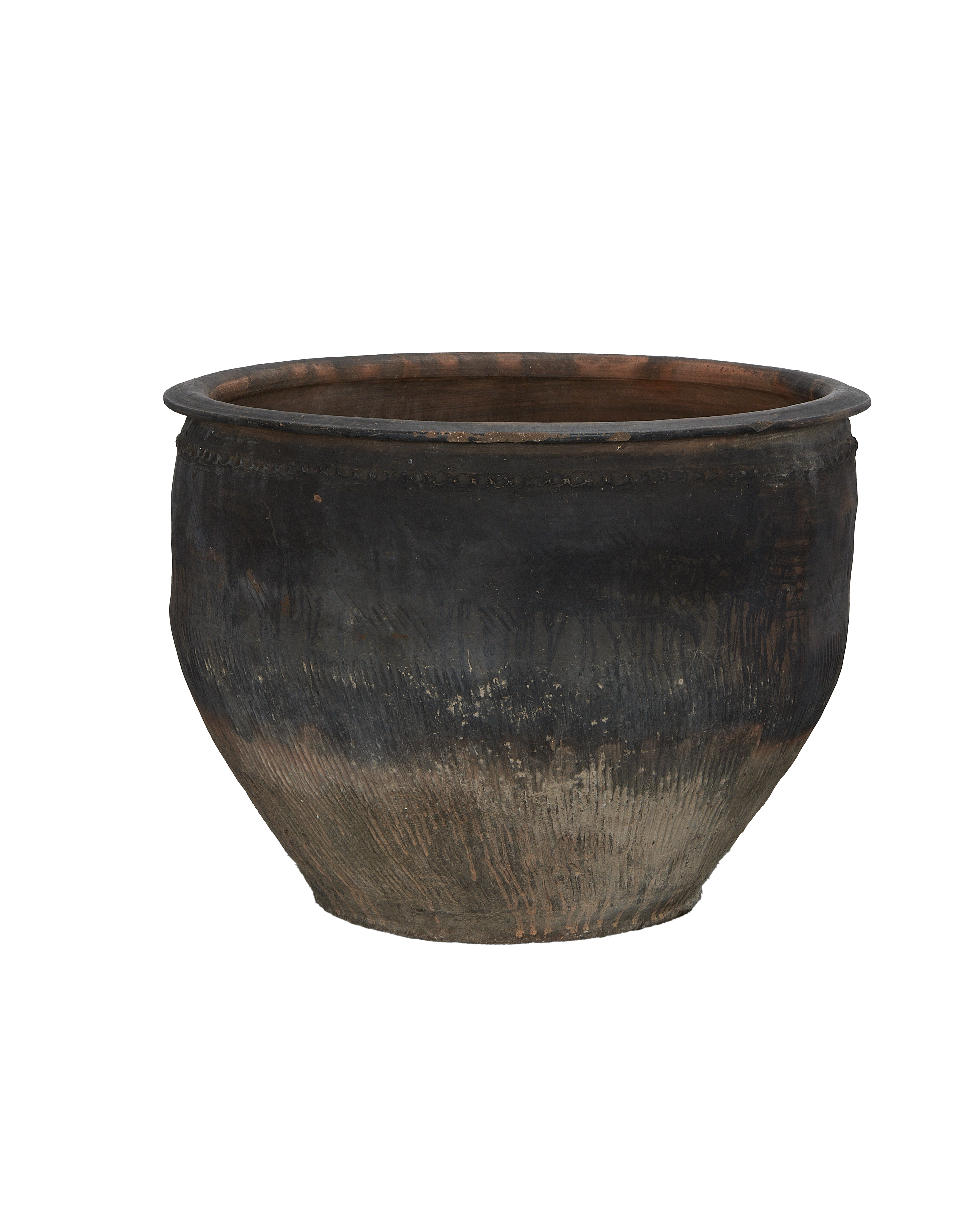 Vintage Chinese OAK water planter, showing texture and aged patina on lower half.