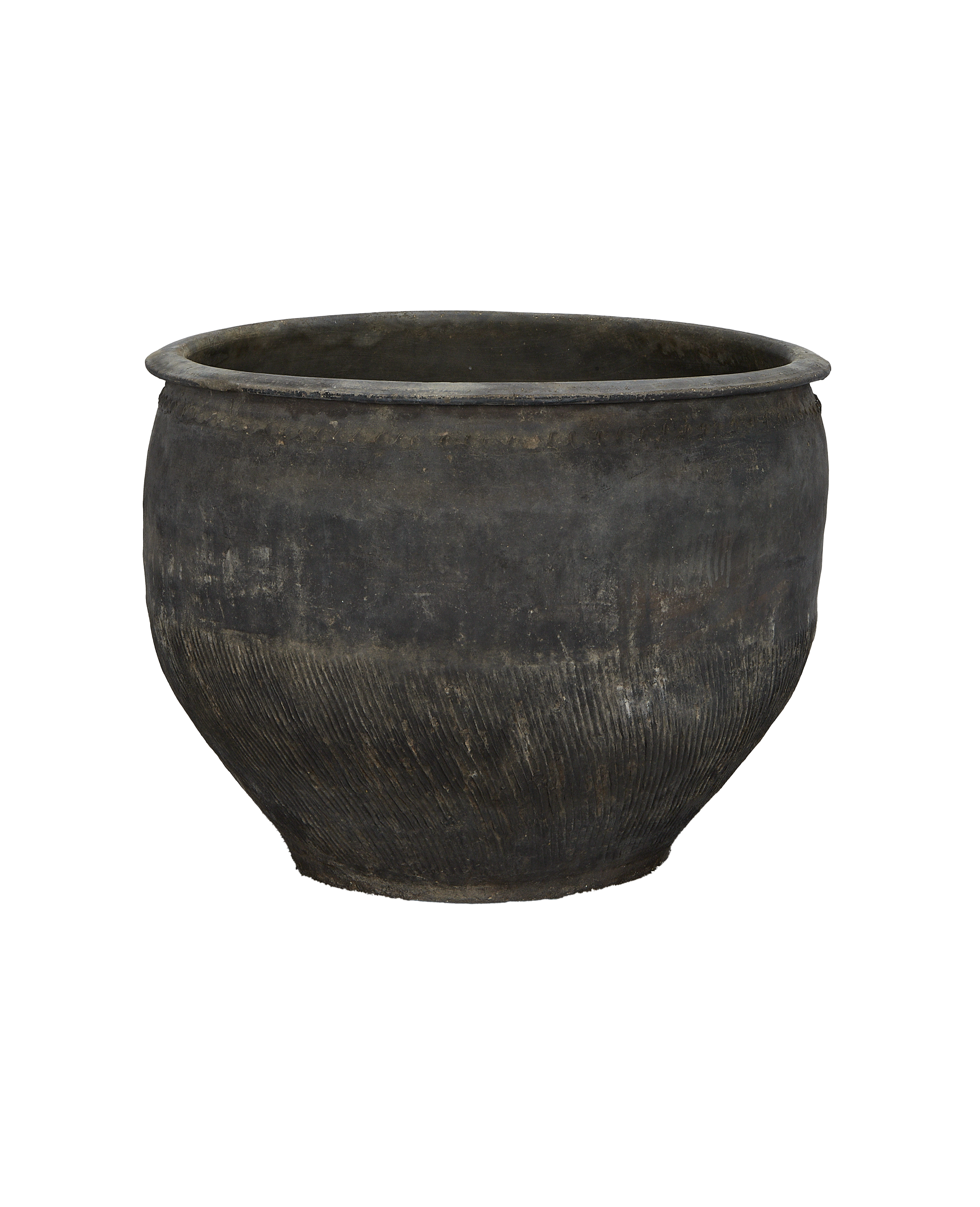 Vintage Chinese OAK water planter with textured bottom, dark worn finish.