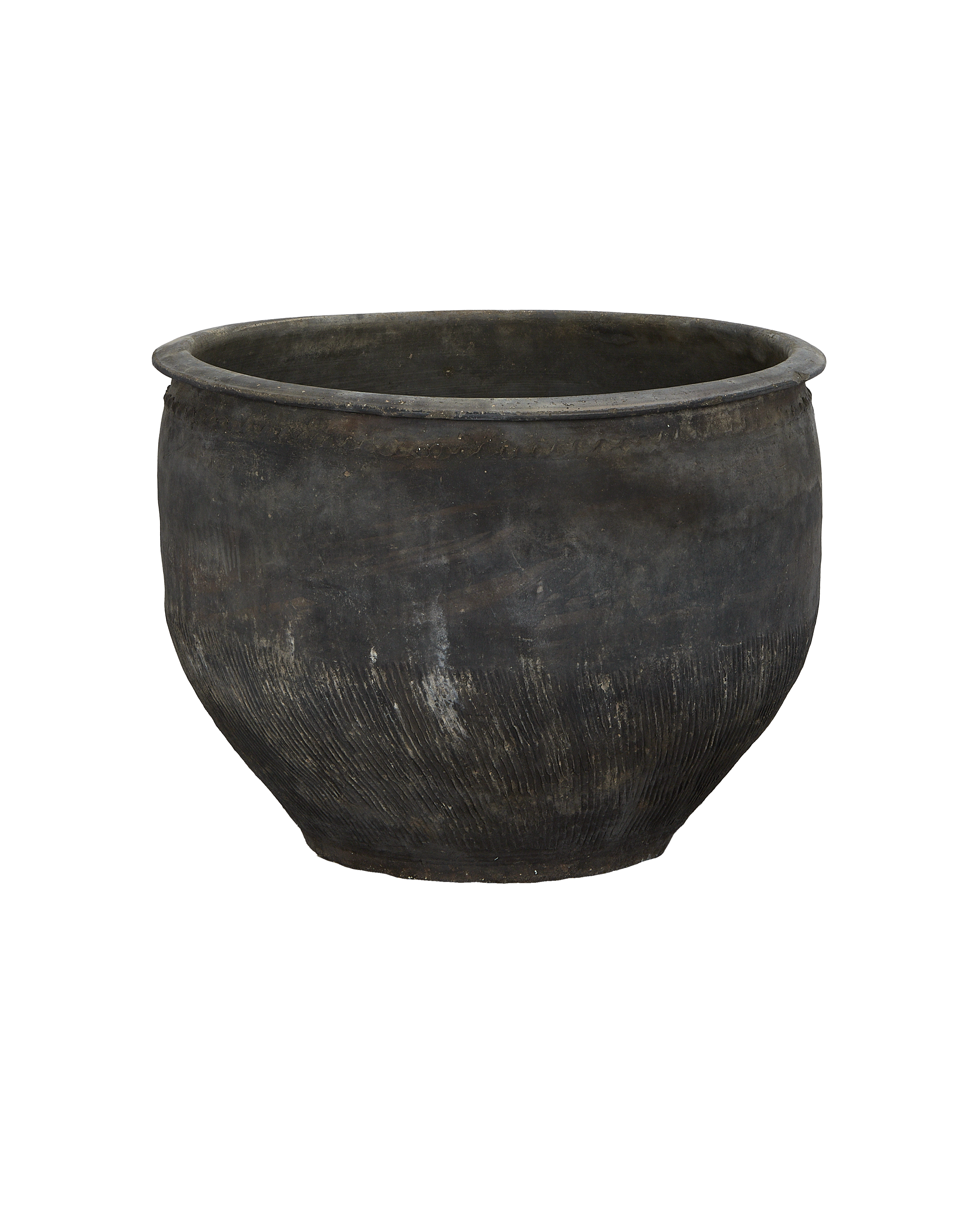 Vintage Chinese OAK water planter, showing its textured, weathered exterior condition.