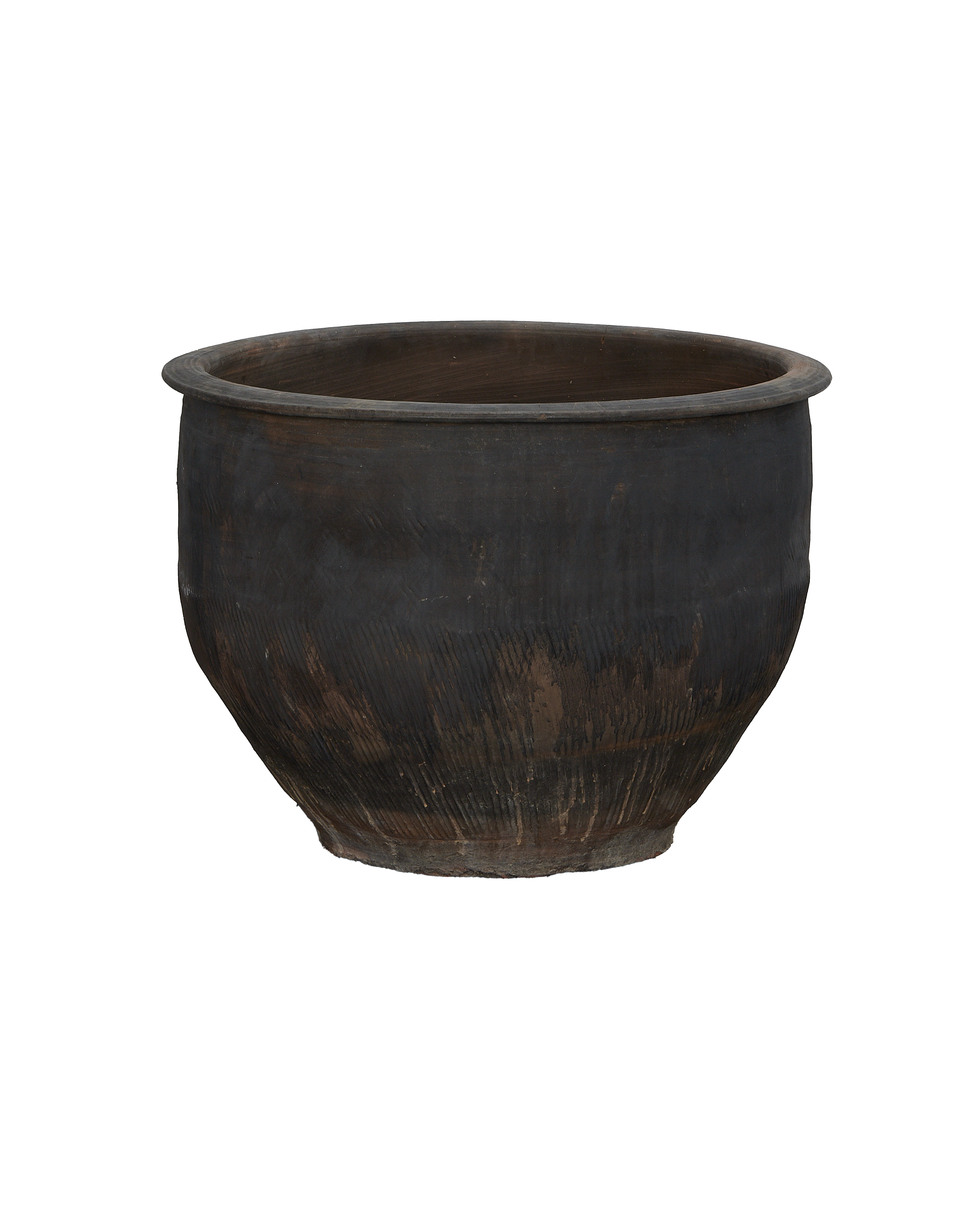 Vintage Chinese Oak Water Planter: close-up side view, showing weathered patina and texture.