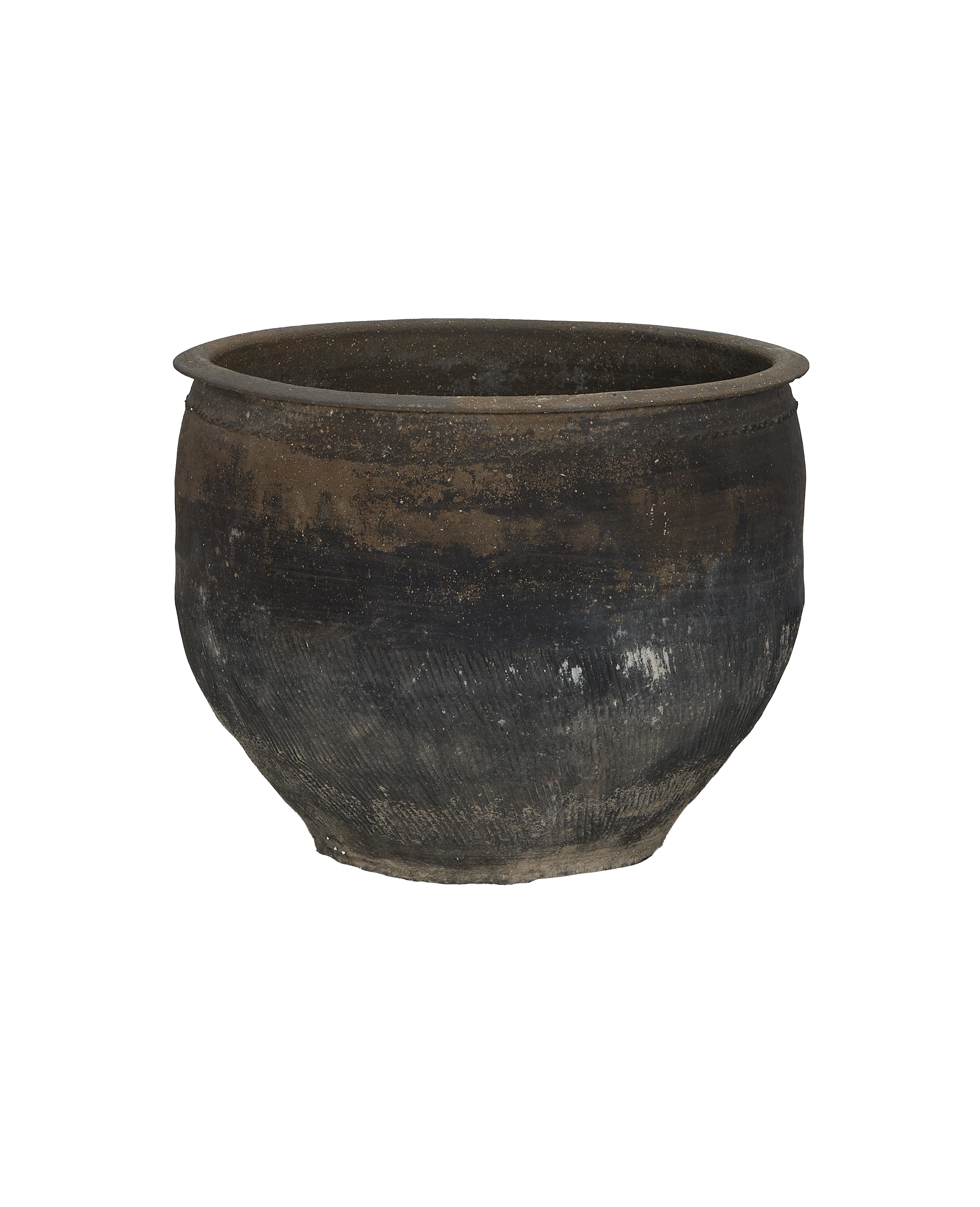 Vintage Chinese OAK water planter, rustic dark gray and brown with texture.