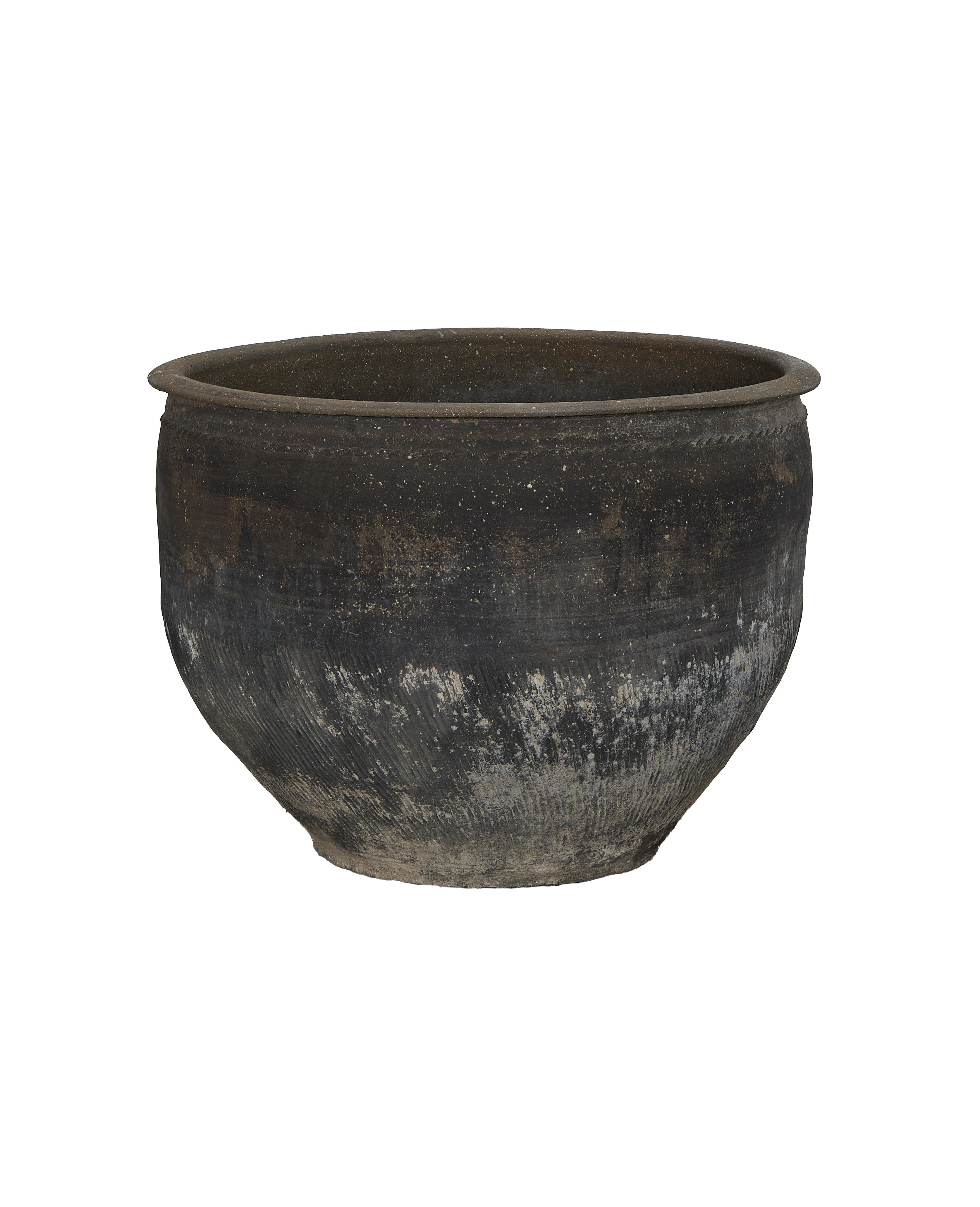 Vintage Chinese OAK water planter, showing natural patinated surface and unique ribbed texture.
