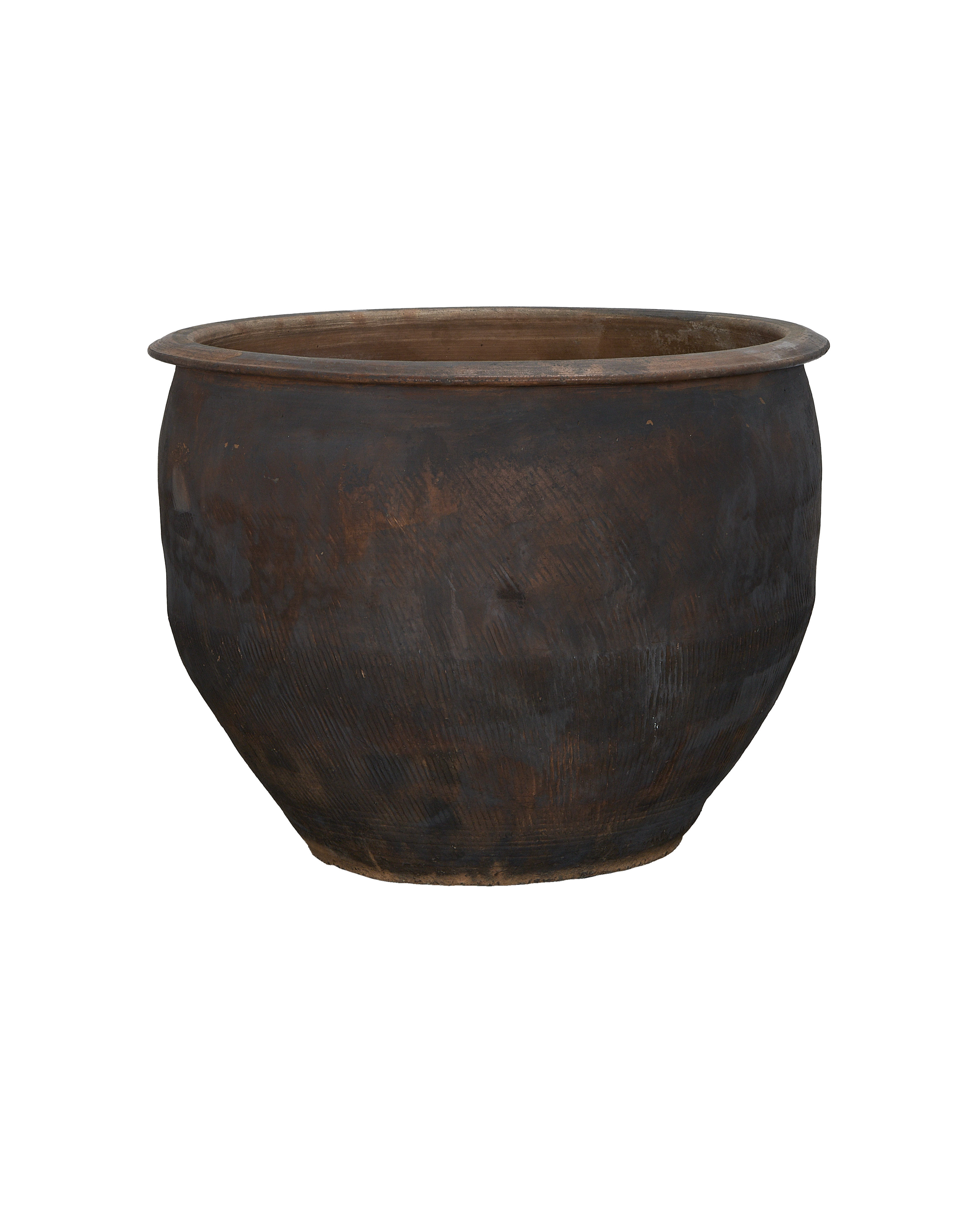 Vintage Chinese oak water planter, dark patina, rustic texture, perfectly imperfect condition.