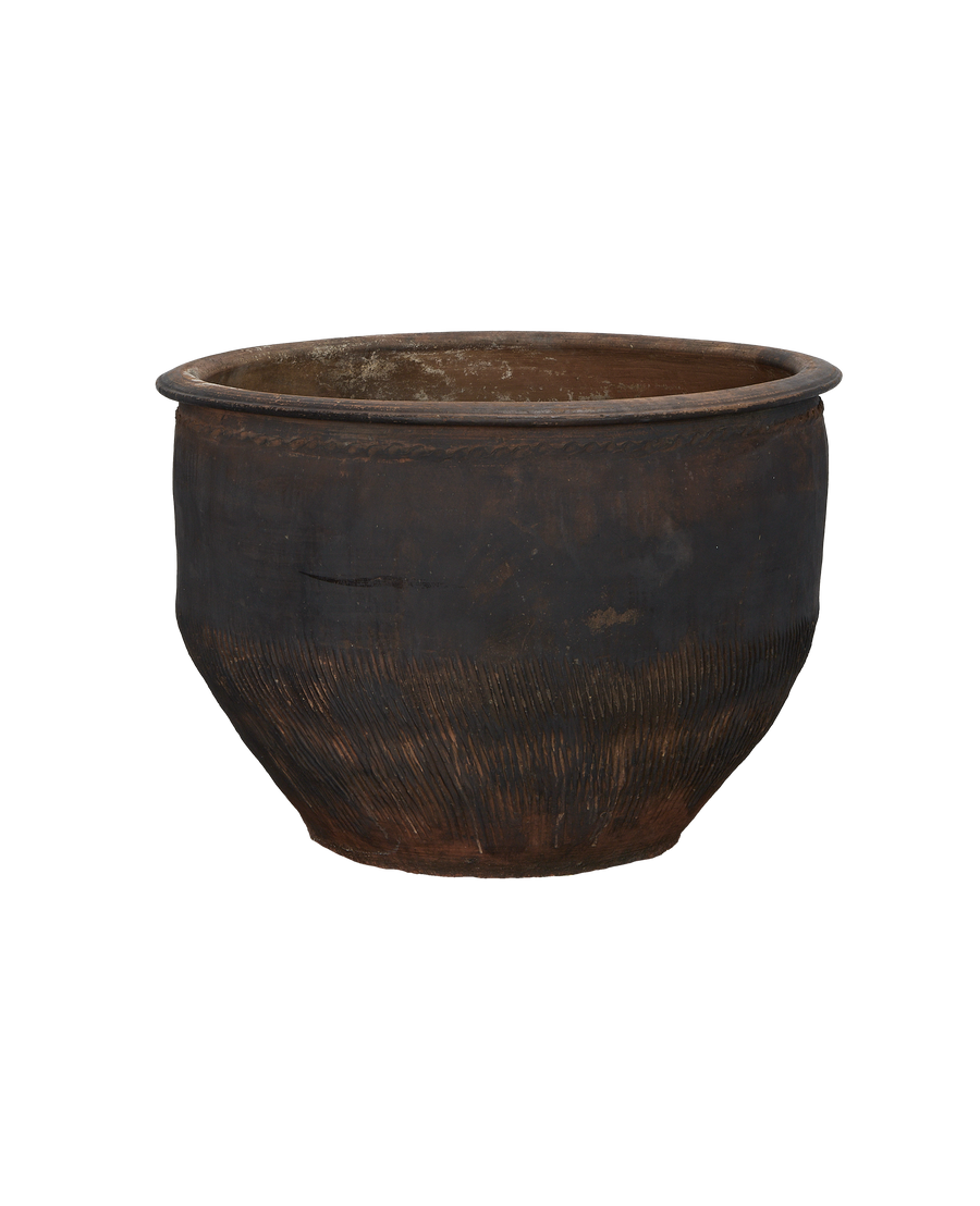 Vintage rustic Chinese OAK water planter, showing natural texture and patina.