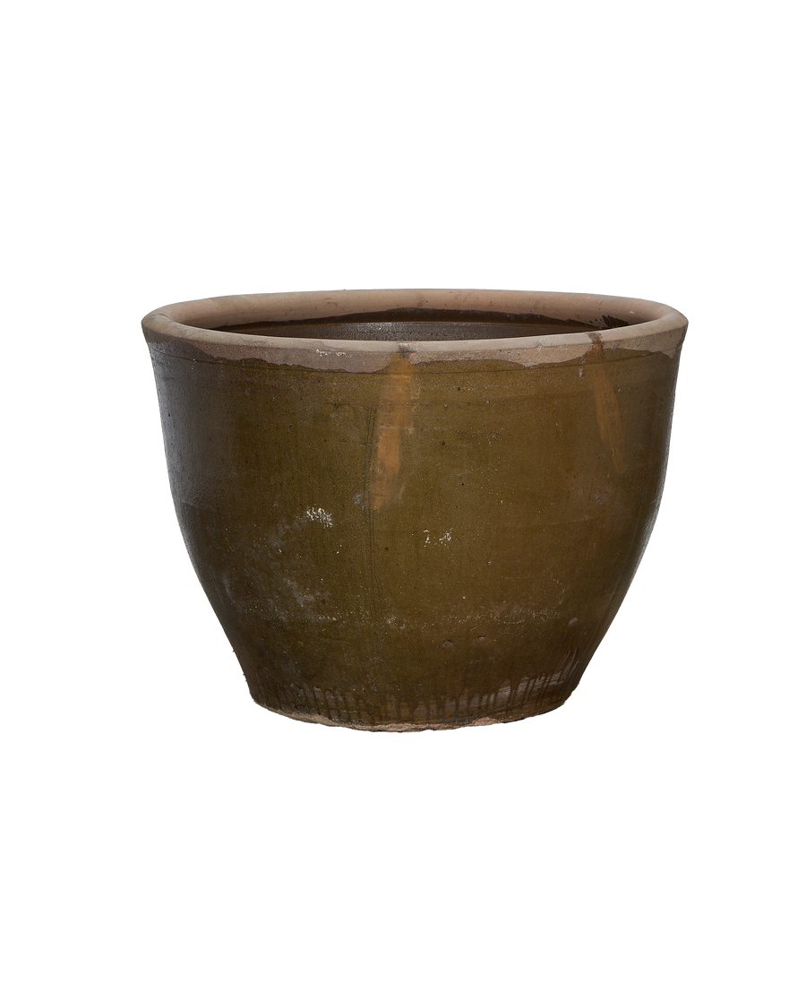 Vintage Chinese ceramic mulberry planter, oak glaze showing unique patina.