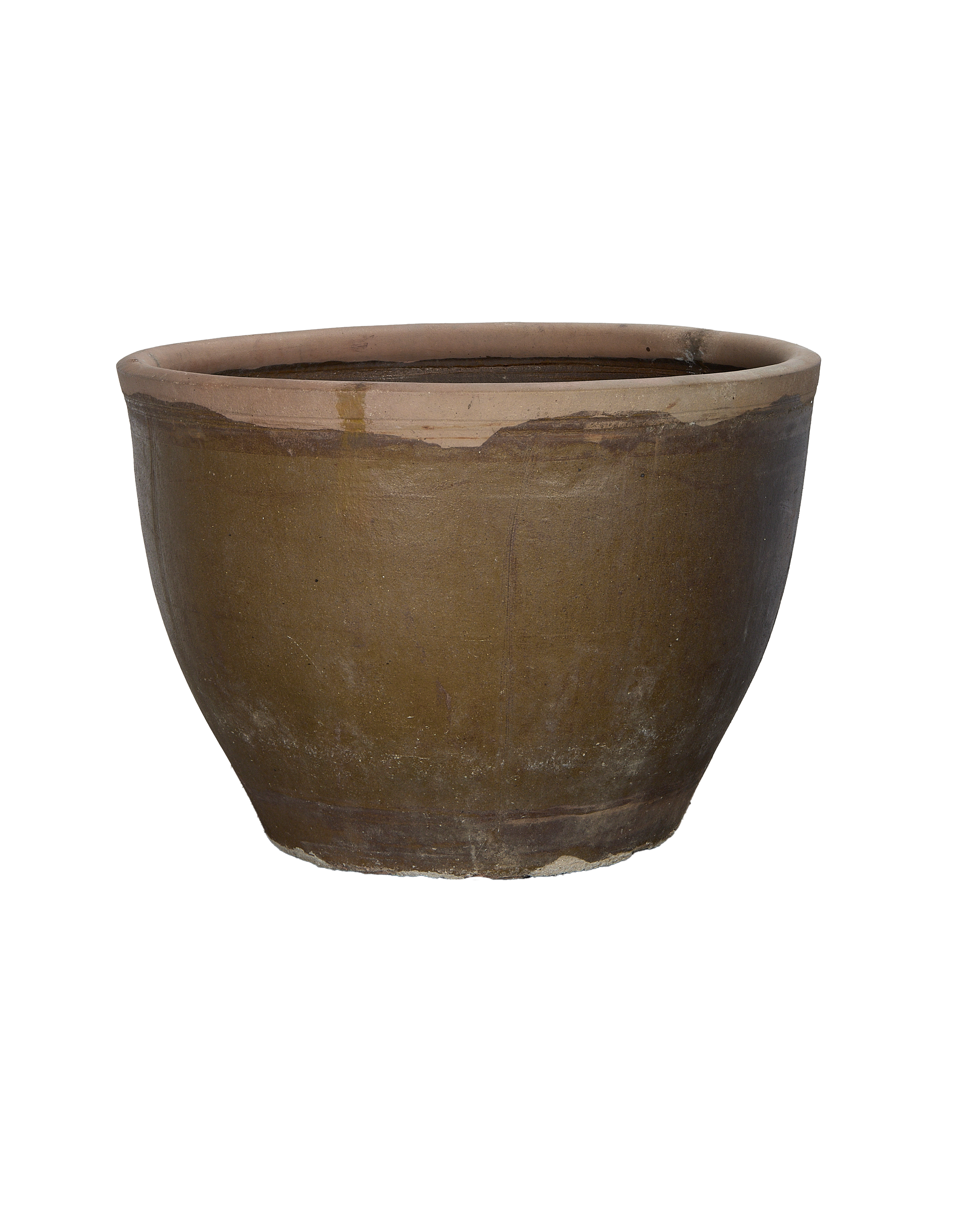 Vintage Chinese Mulberry Planter, showing weathered oak finish and rim detail.