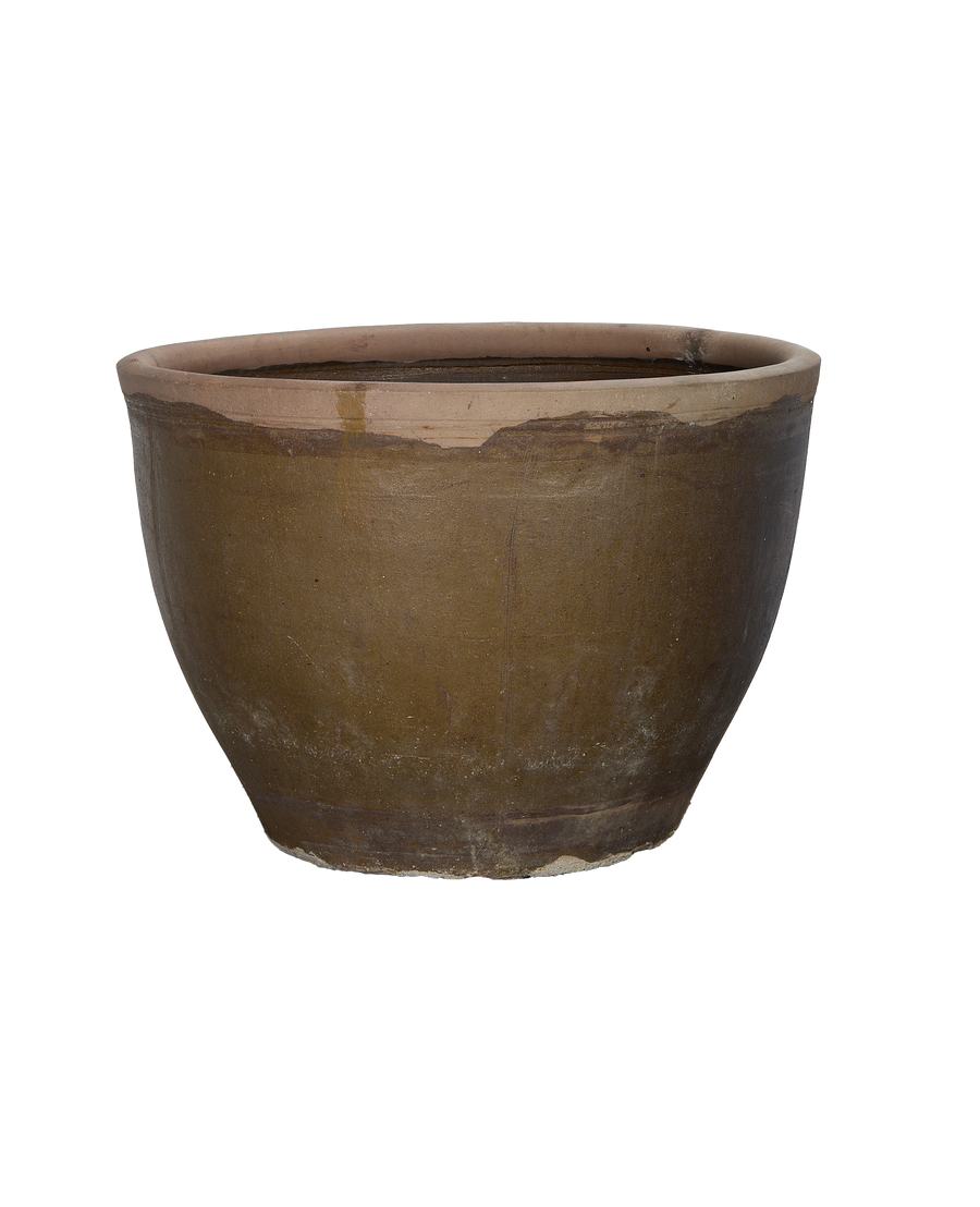 Vintage Chinese Mulberry Planter, showing weathered oak finish and rim detail.