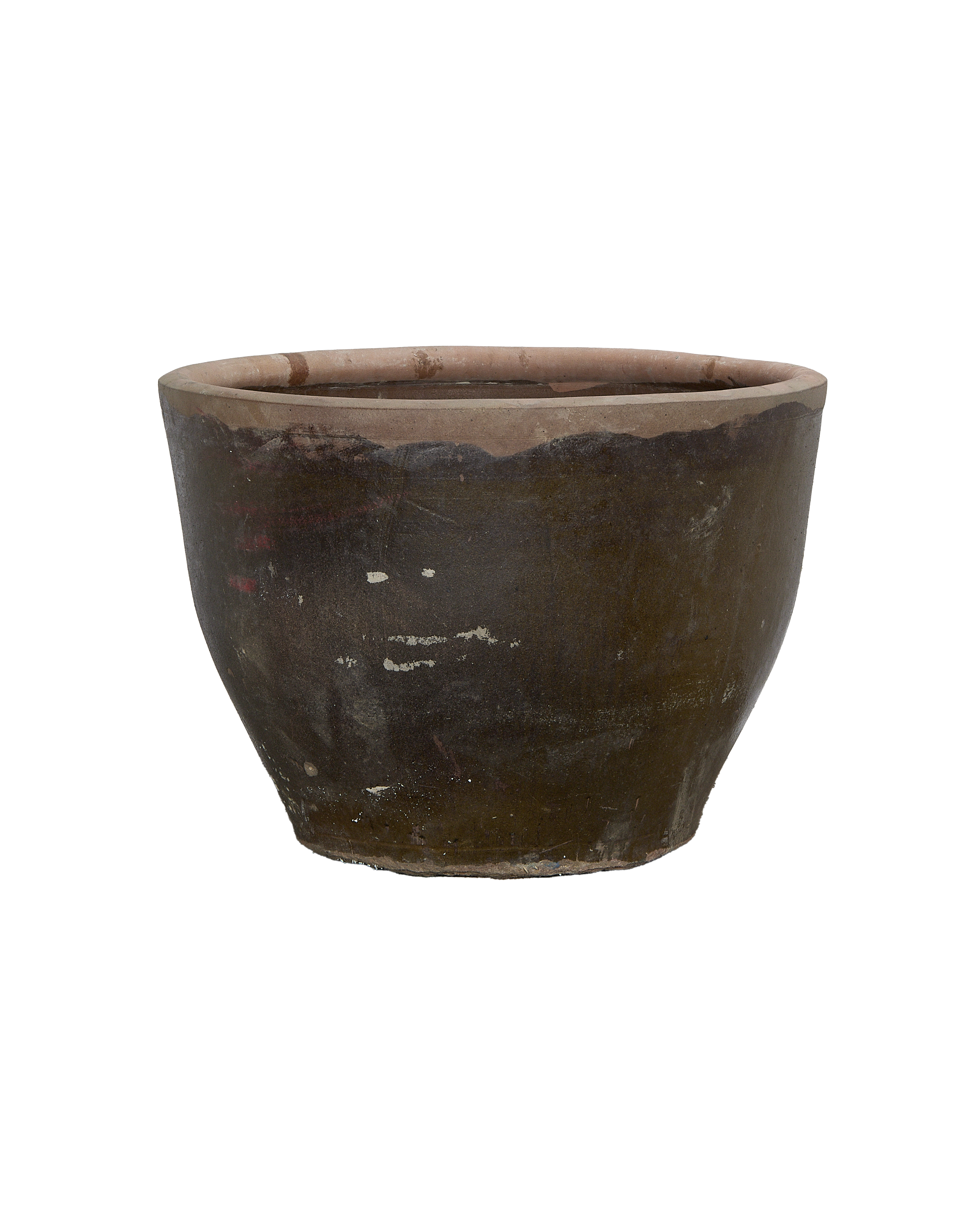 Mulberry Planter, vintage Chinese OAK, dark stoneware with distressed rustic patina.