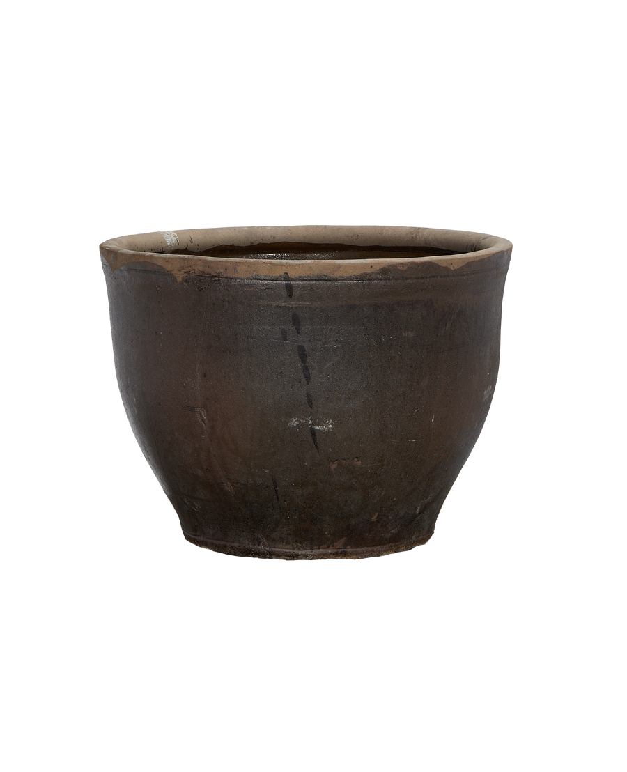 Vintage Mulberry Planter from China, showing aged exterior texture and rim details.