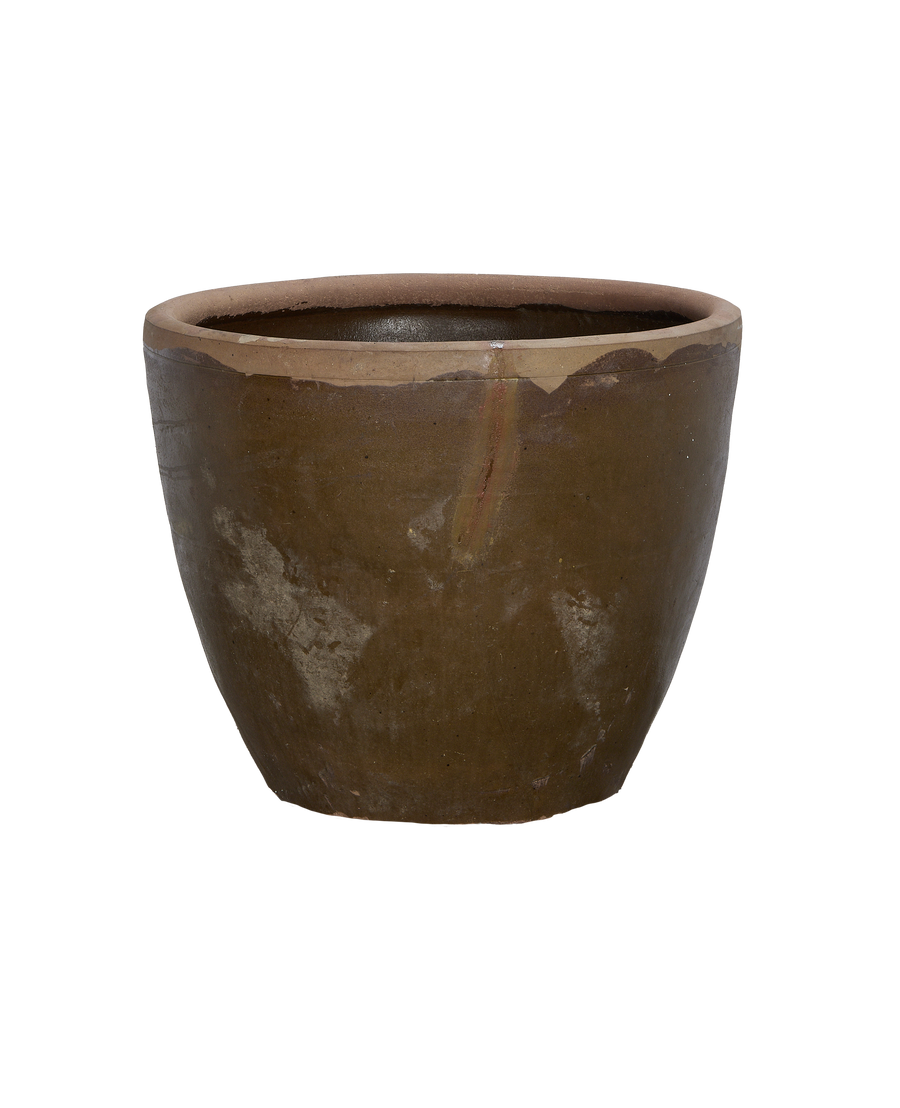 Vintage Chinese ceramic Mulberry Planter, OAK, with natural patinated surface texture.