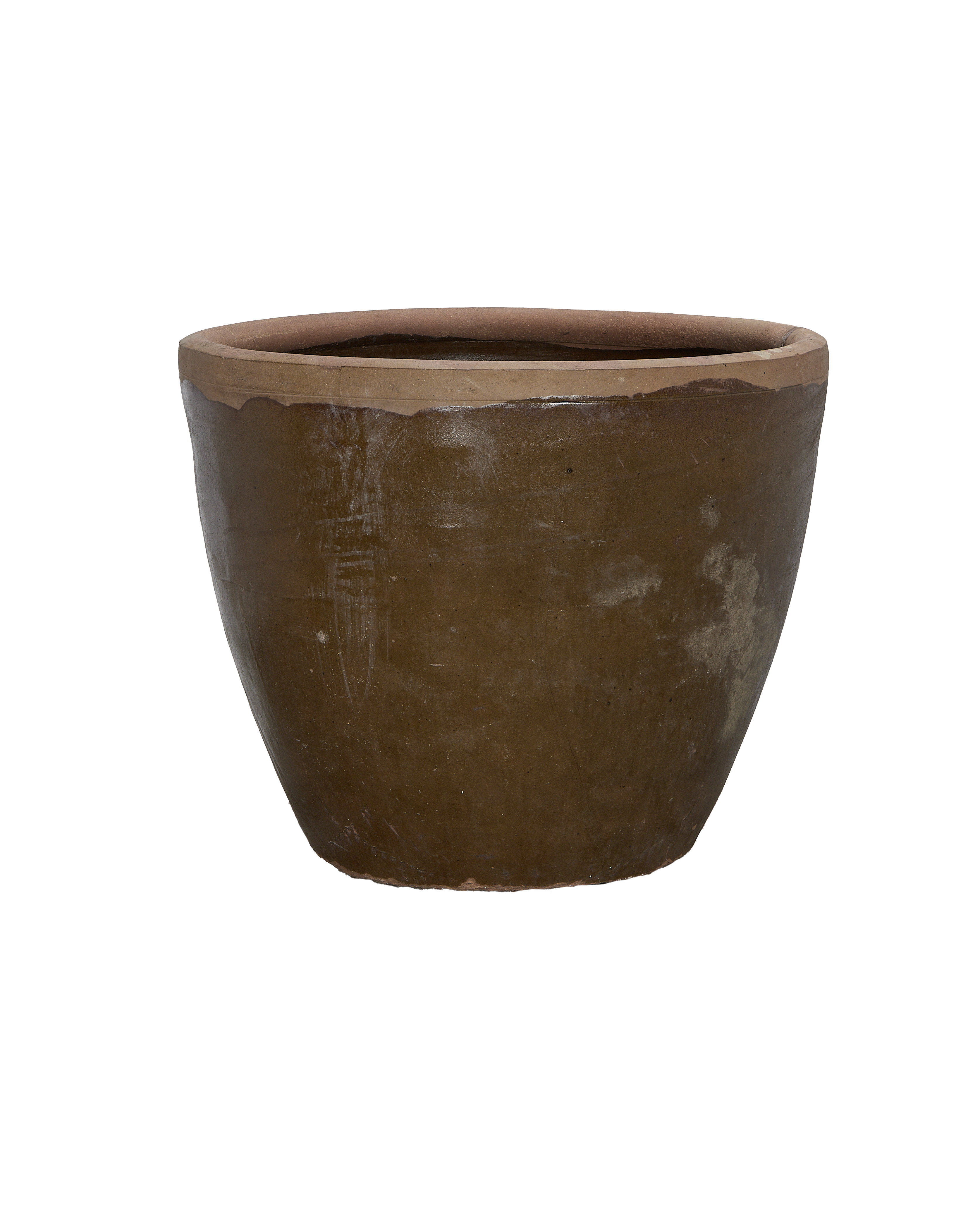 Vintage Chinese mulberry color oak planter, light brown rim and aged patina.