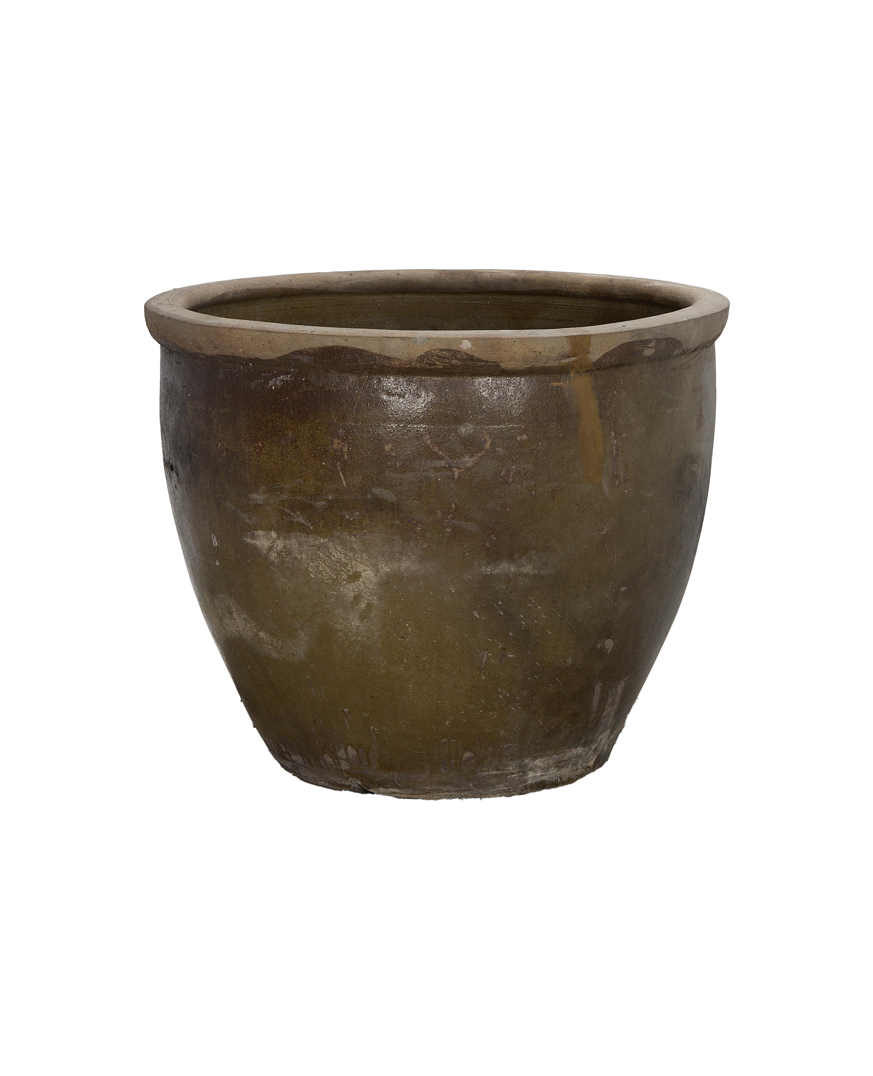 Vintage Chinese mulberry planter, oak, showing subtle side texture and rim detail.