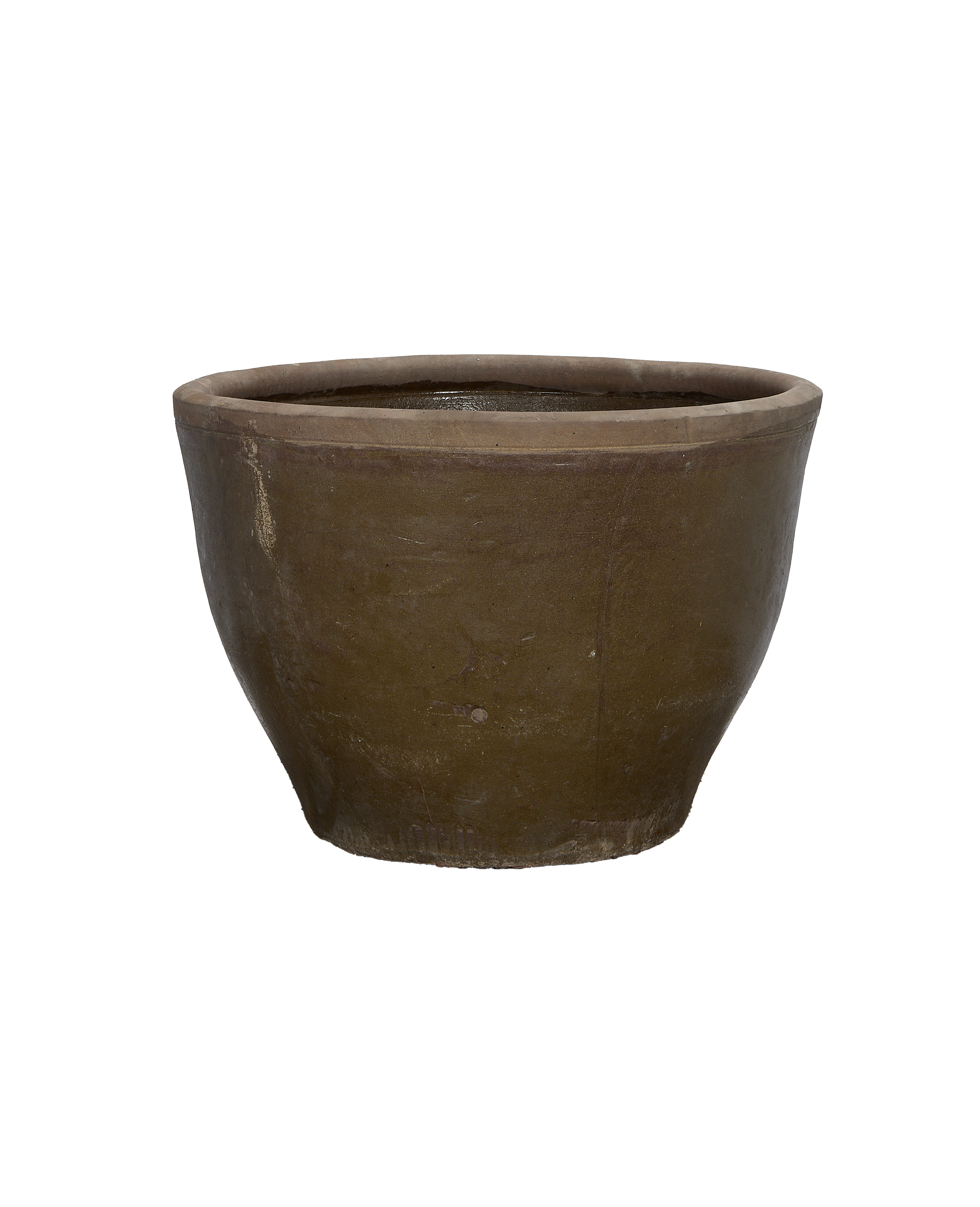 Vintage Chinese porcelain Mulberry Planter in OAK finish, showing interior detail and worn rim.