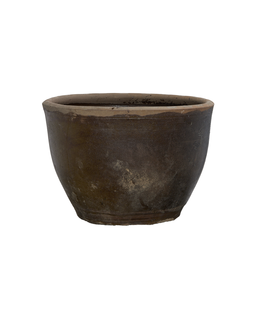 Vintage Mulberry Planter, ancient Chinese oak, weathered, showing texture and aged patina.