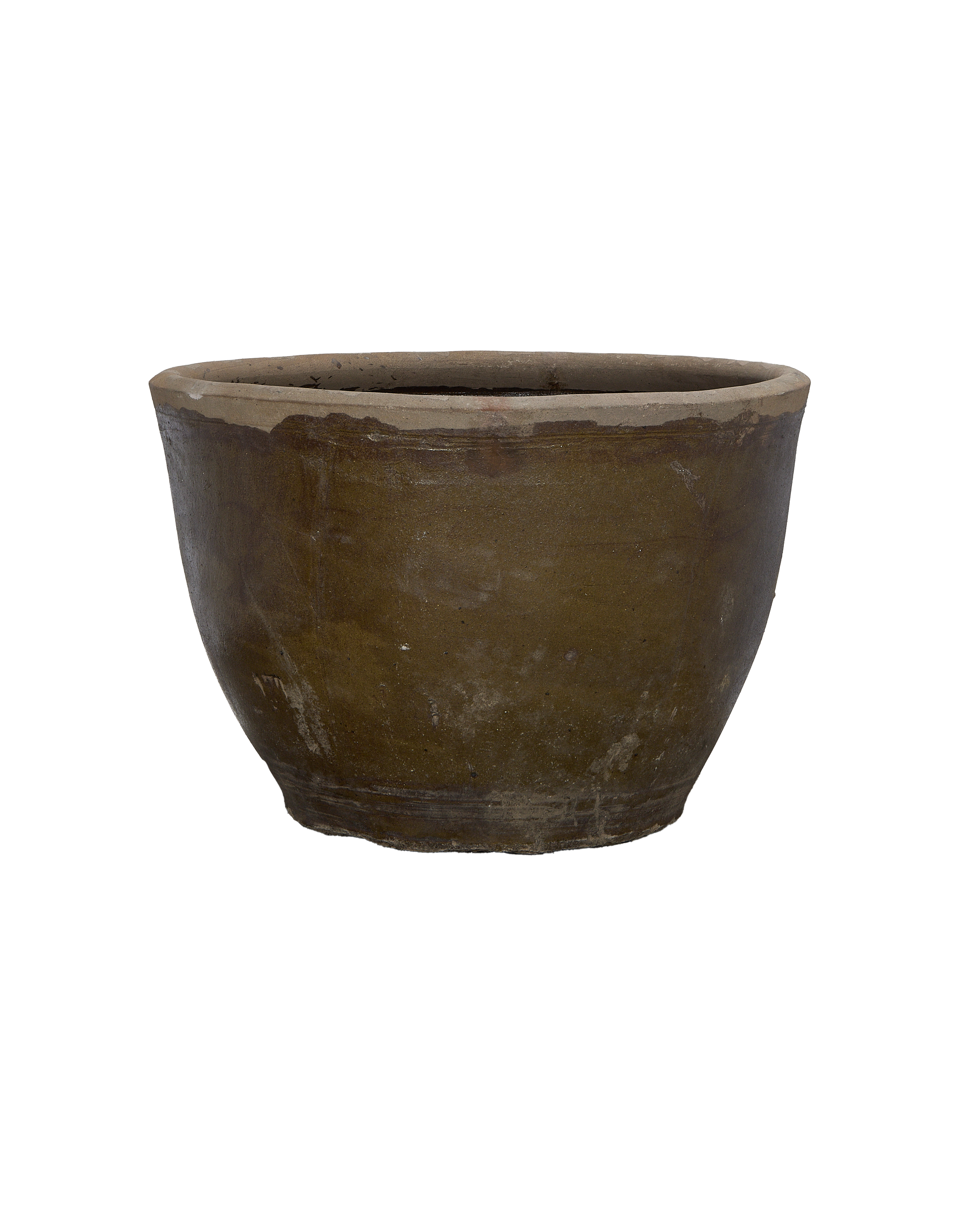 Vintage Chinese Mulberry planter, shallow angle revealing weathered patina and rustic texture.