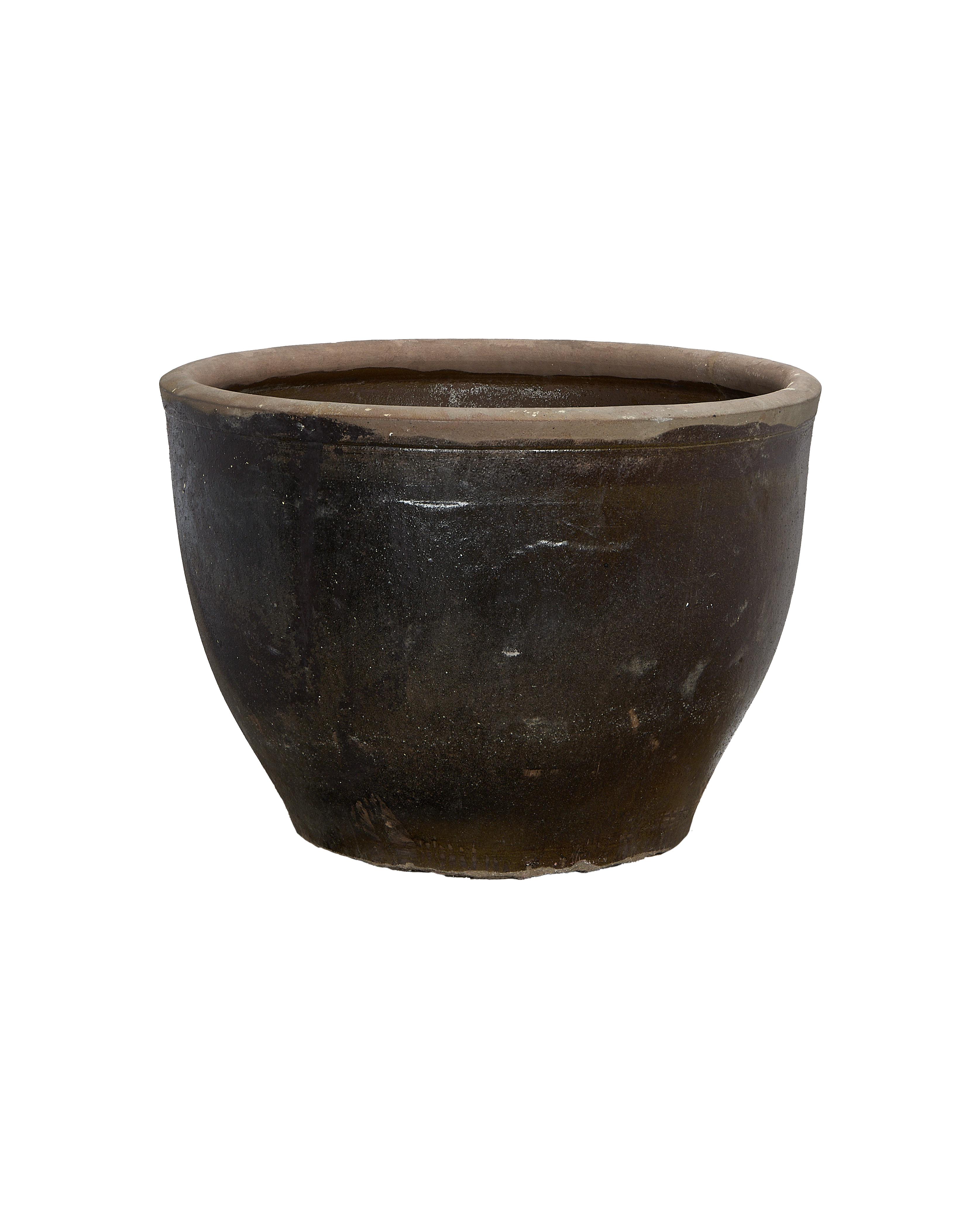 Vintage Chinese Mulberry Planter, oak, showcasing its rustic textured surface and sturdy rim.
