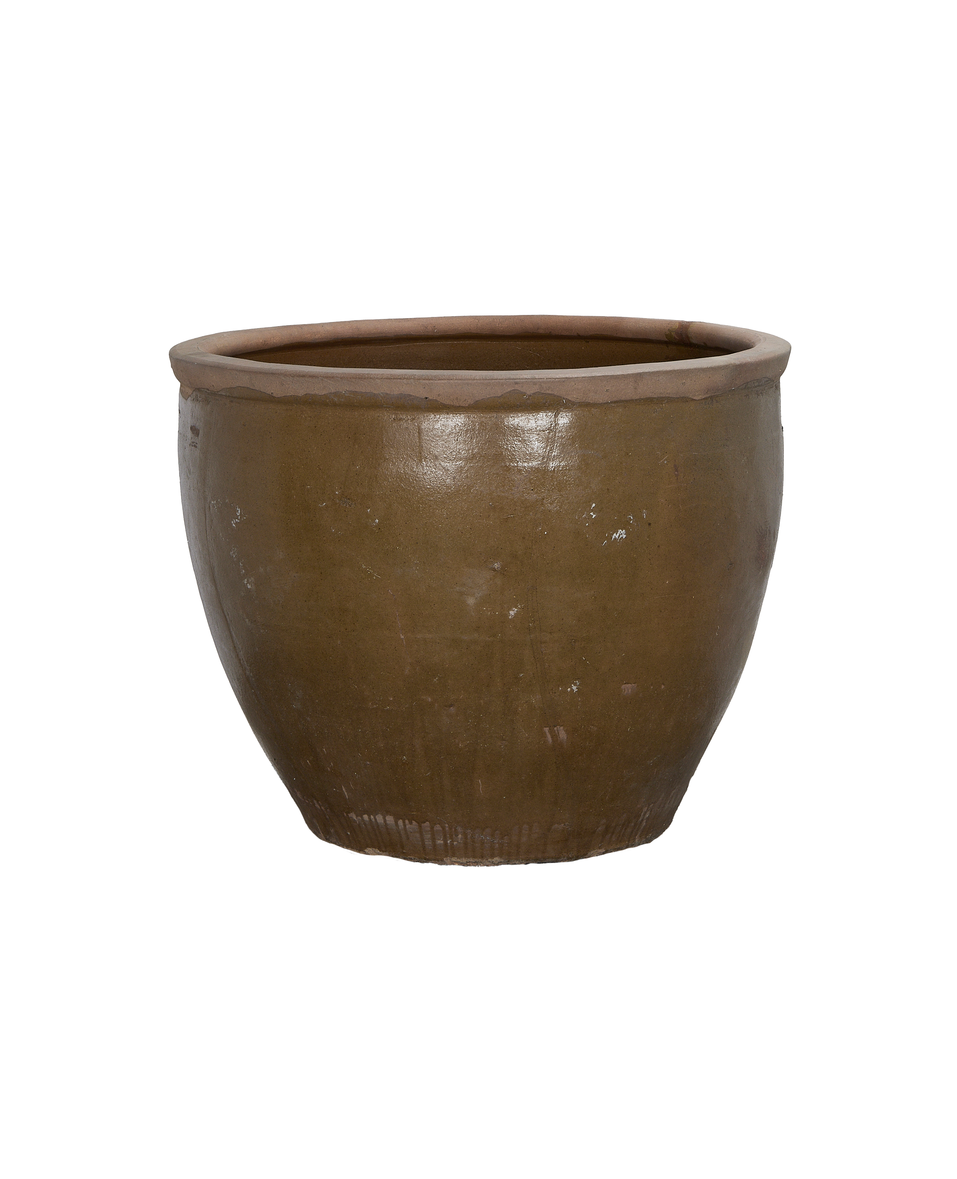 Vintage Chinese OAK Mulberry planter, brown patina glaze with slightly rough texture, natural wear.