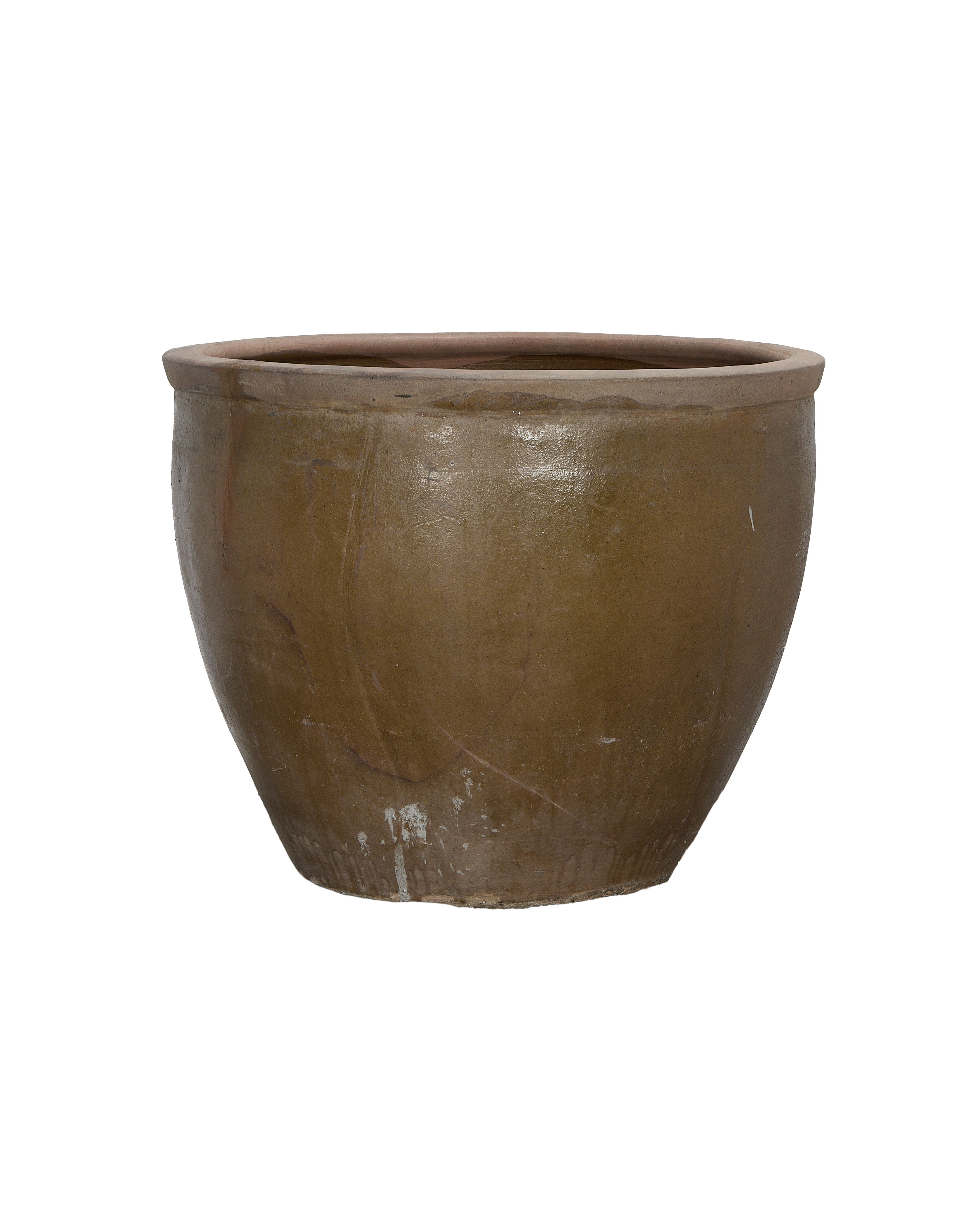 Vintage Chinese mulberry brown glazed stoneware planter showing beautiful oak color variations.