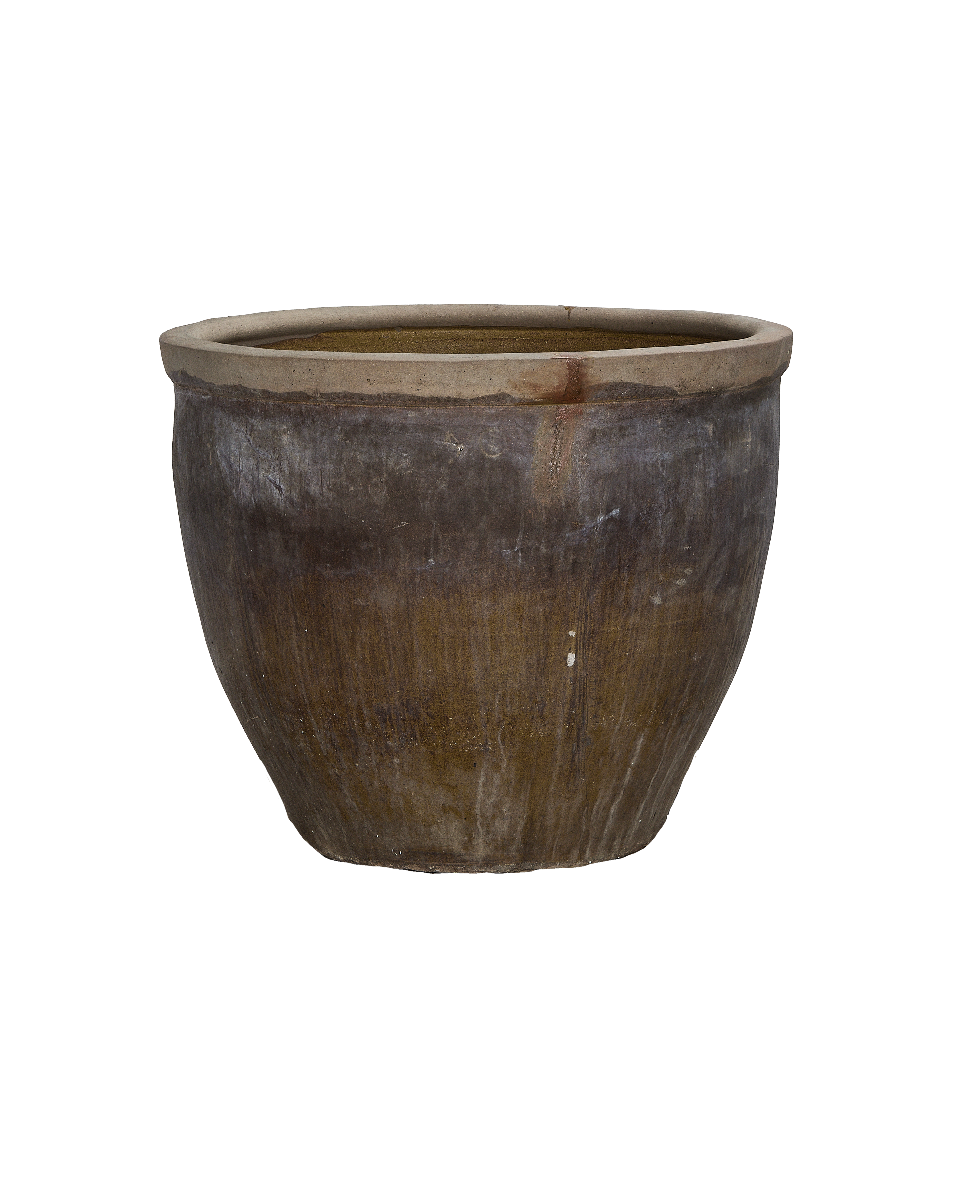 Vintage Chinese Mulberry Planter, worn terracotta, distressed finish, visible texture, wide rim.