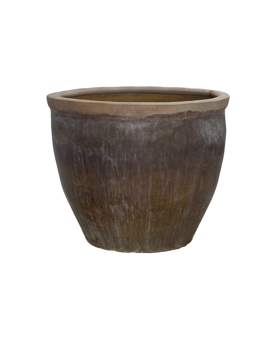Vintage Chinese Mulberry Planter, oak-colored finish, showing exterior texture and rim details.