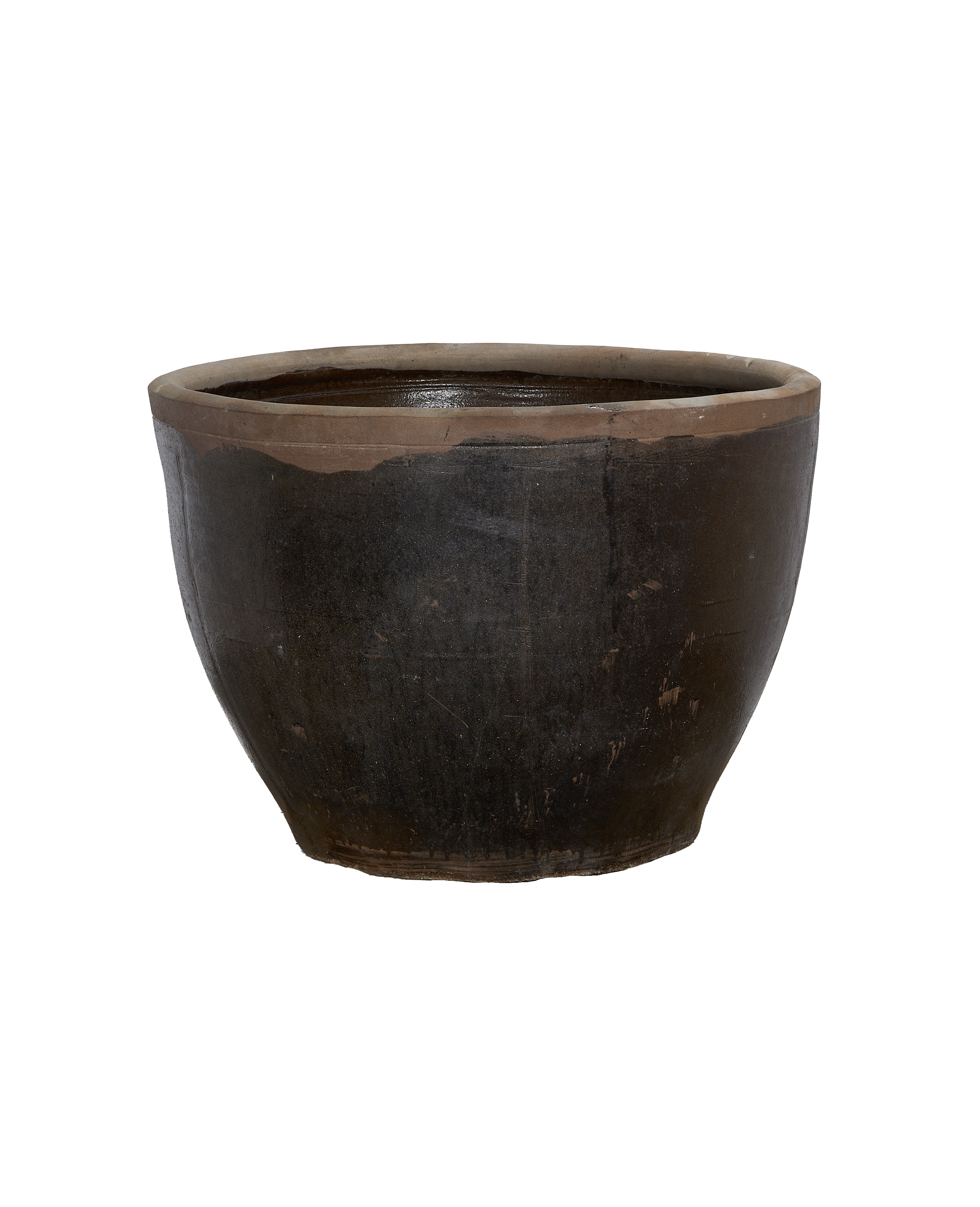 Vintage Chinese OAK mulberry planter, showcasing weathered texture and subtle rim detail.
