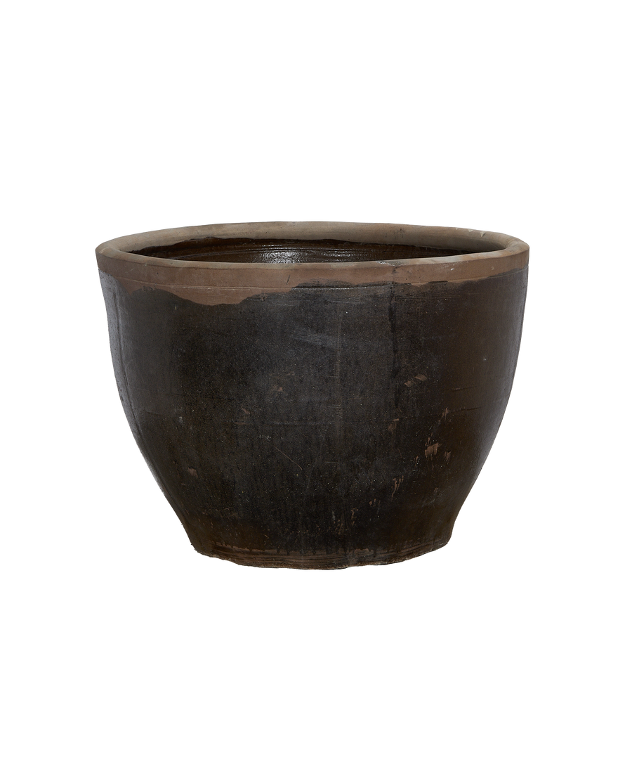 Vintage Chinese OAK mulberry planter, showcasing weathered texture and subtle rim detail.