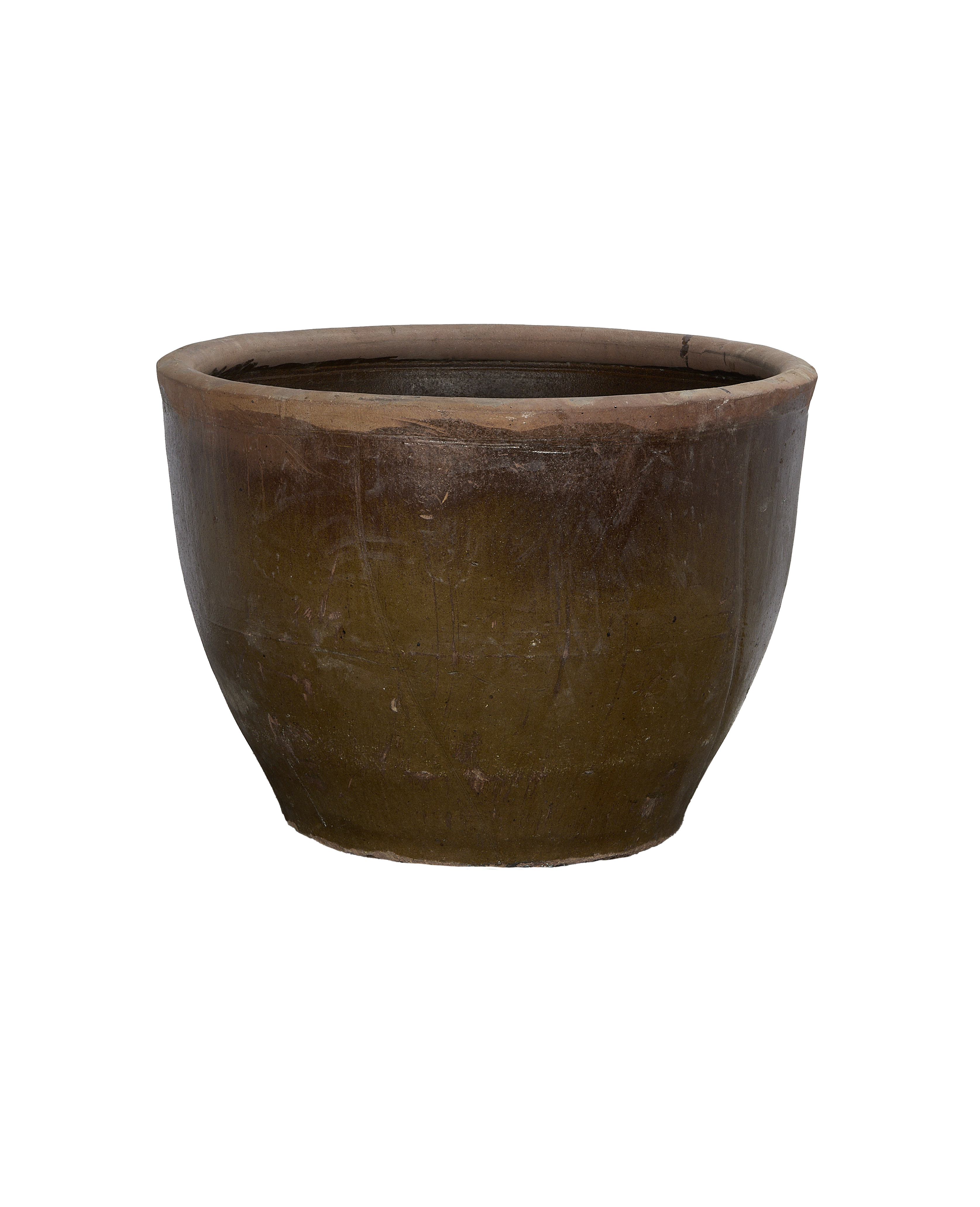 Vintage Mulberry Planter OAK from China, rustic brown glazed ceramic.