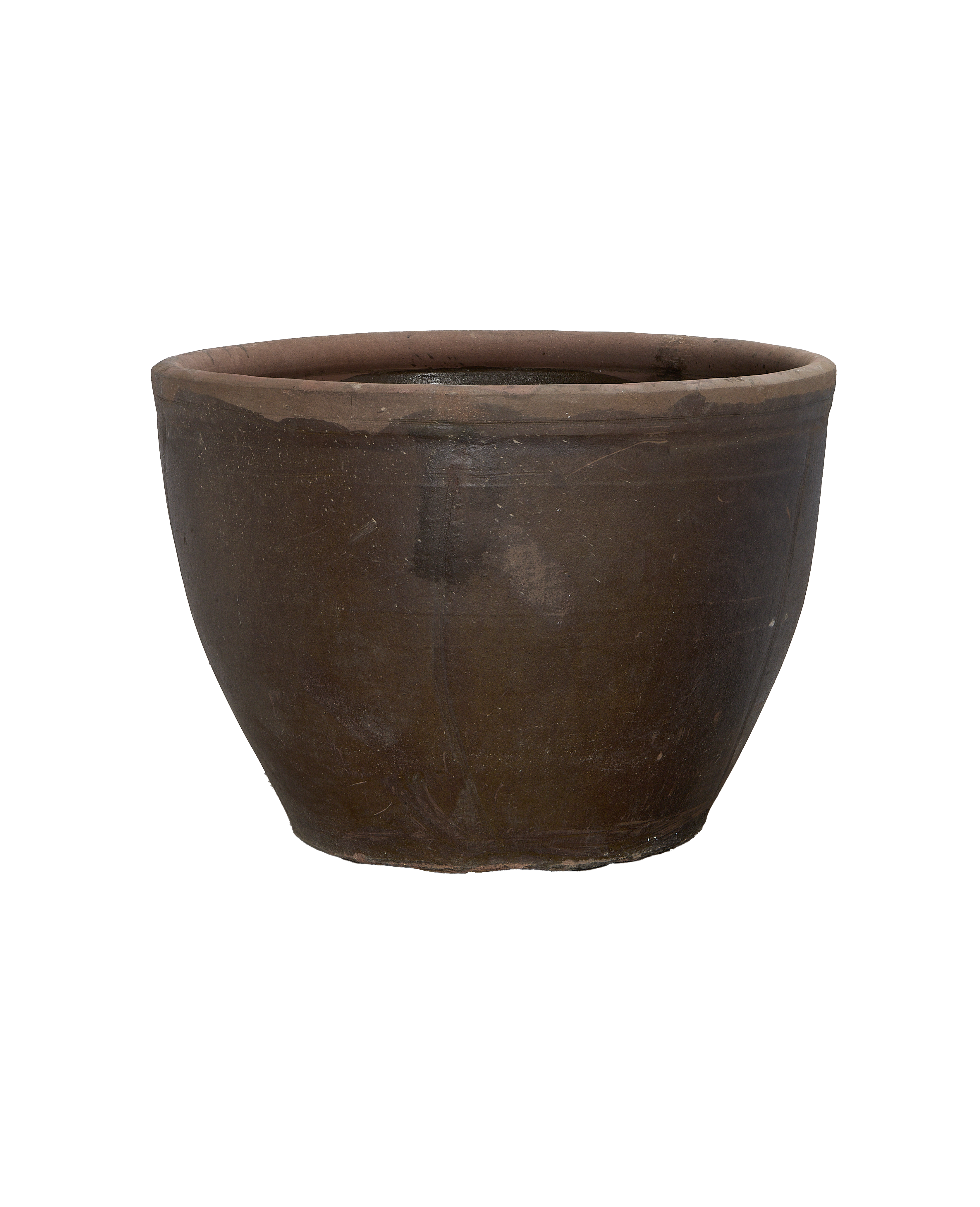 Vintage Chinese mulberry planter, rustic brown oak wood, showing aged texture, condition.