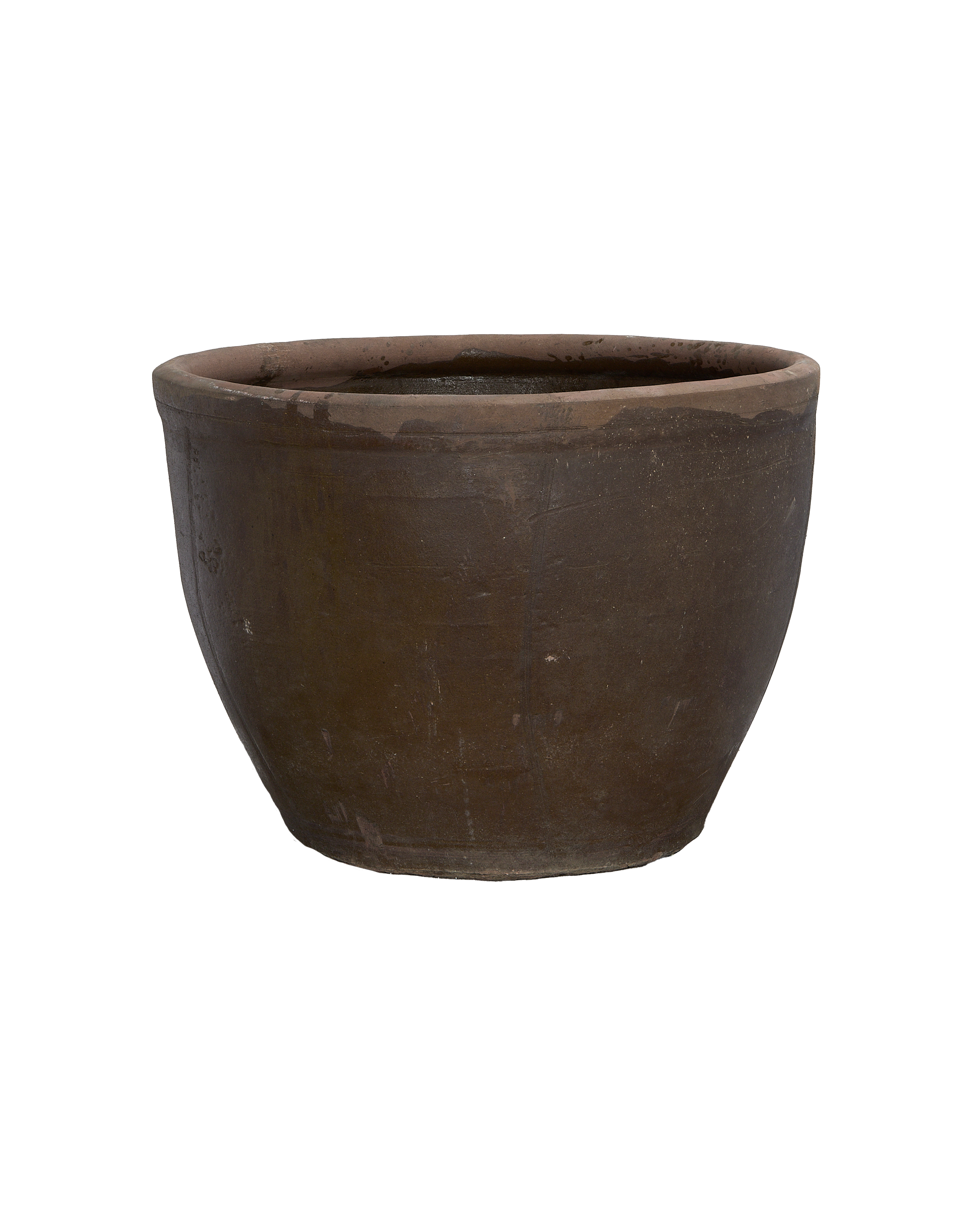 Vintage Chinese mulberry planter showing interior surface with aged oak finish and typical usage marks.