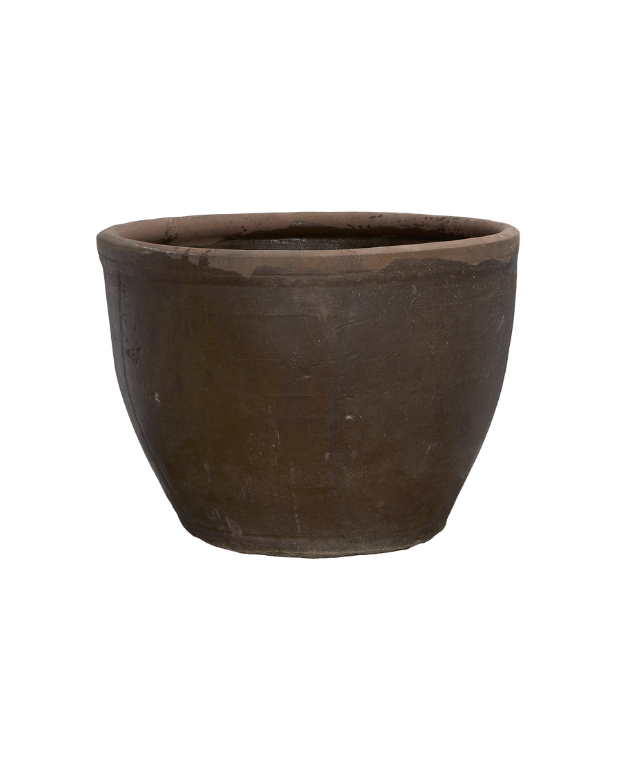 Vintage Chinese mulberry planter showing interior surface with aged oak finish and typical usage marks.