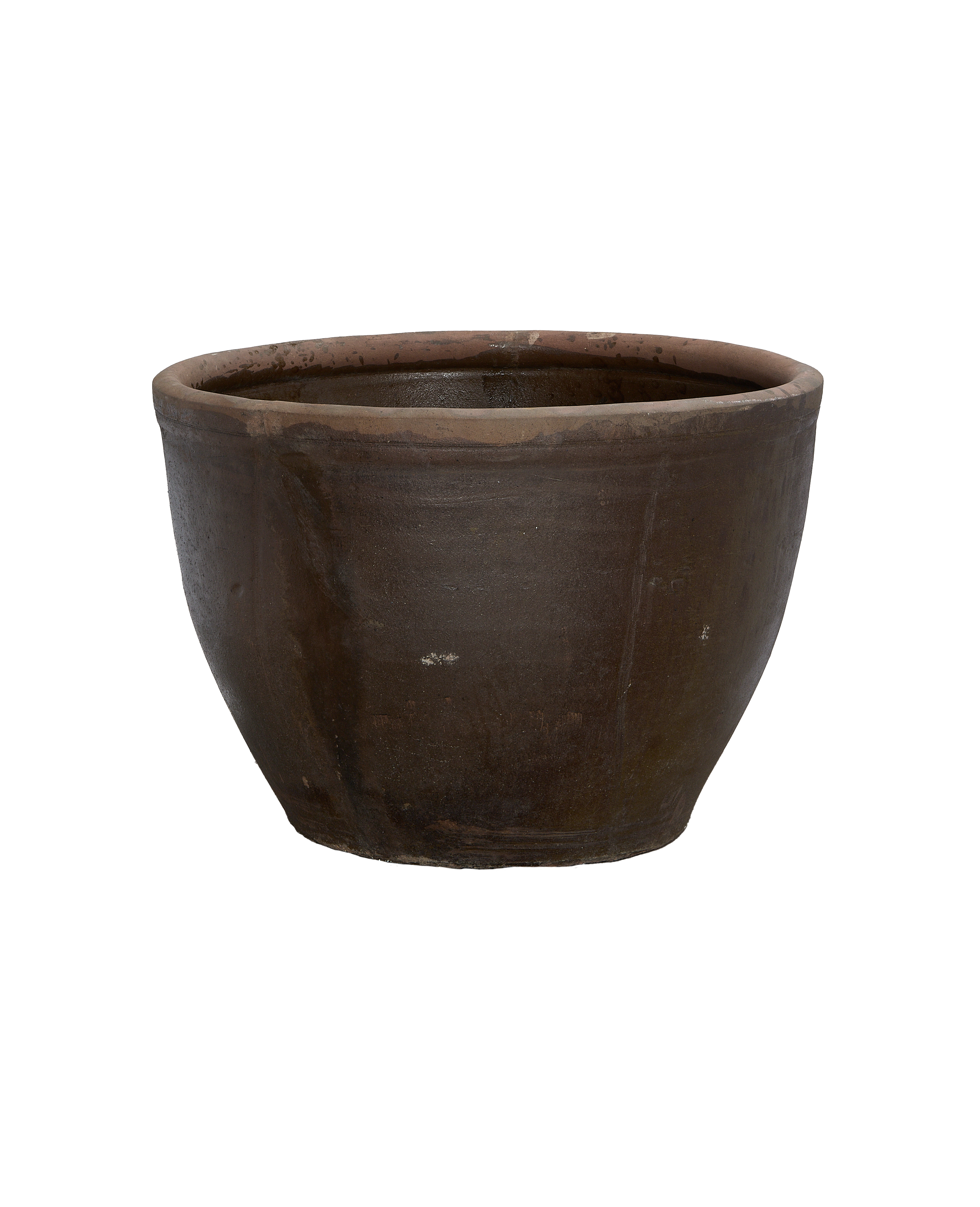 Vintage Chinese Mulberry Planter, OAK, bowl profile from top showing rim patination.