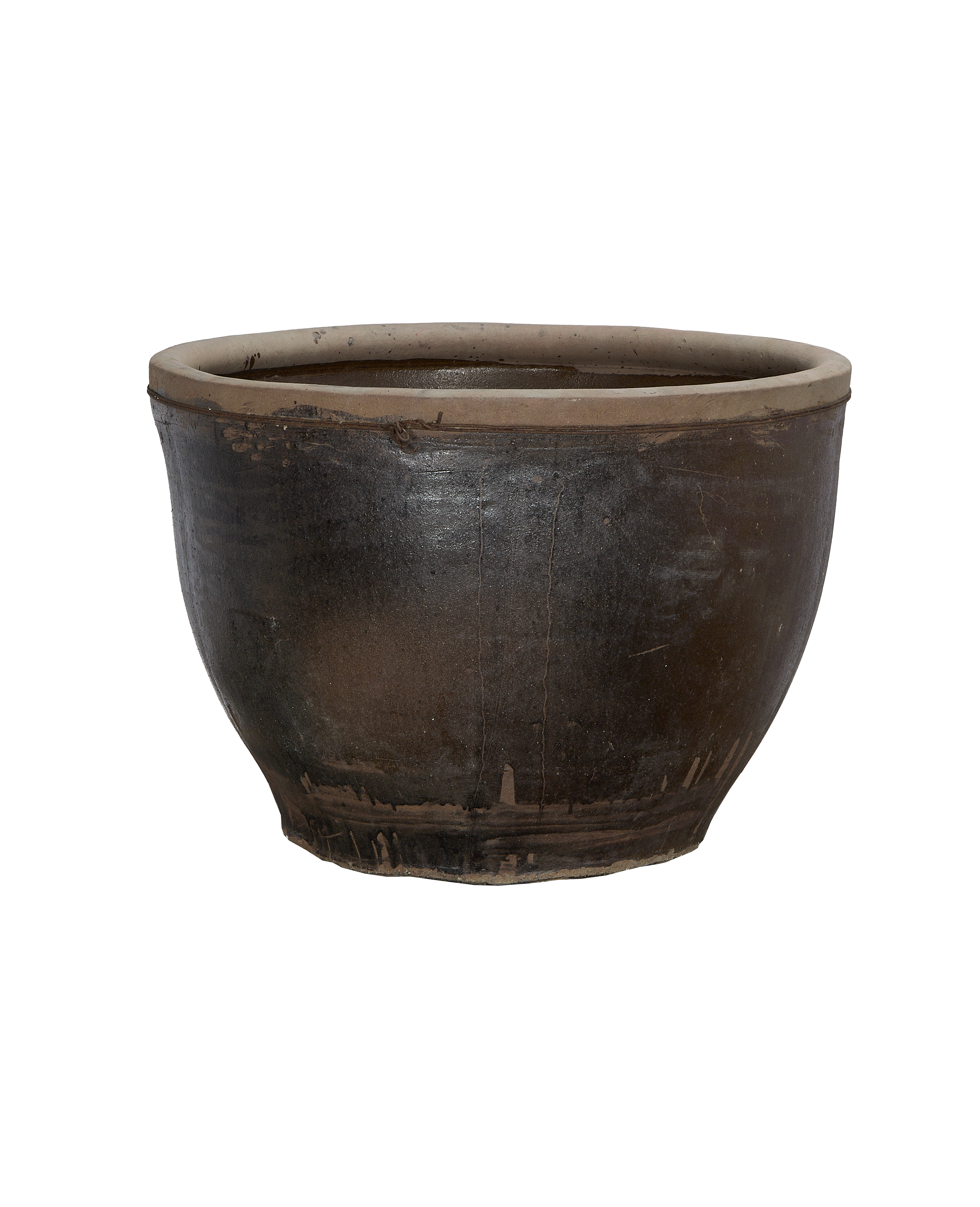 Vintage Chinese mulberry planter, distressed dark oak, showing unique natural aged patina.