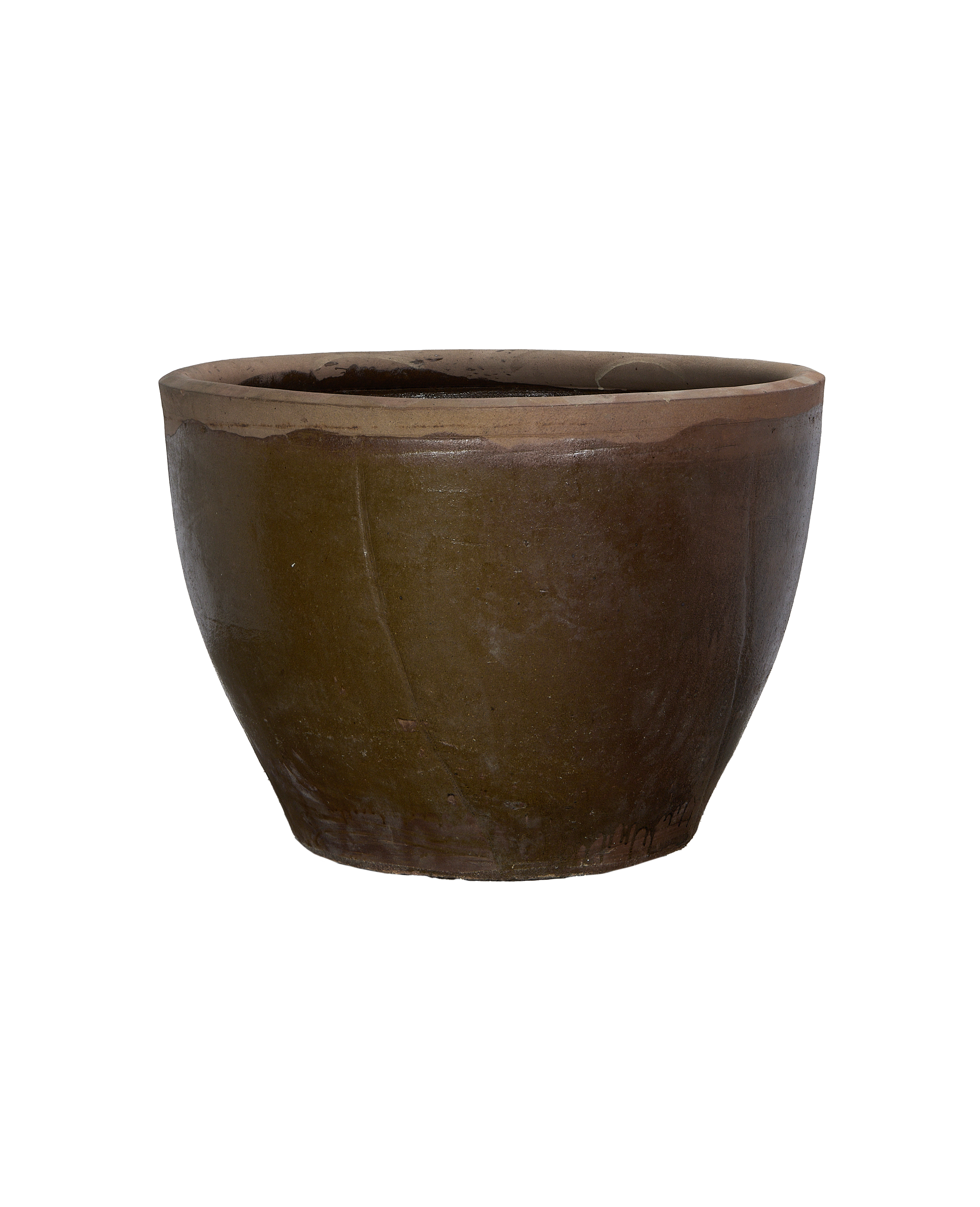 Vintage Chinese OAK Mulberry planter, showing the weathered rim and tapered base unique to this era.