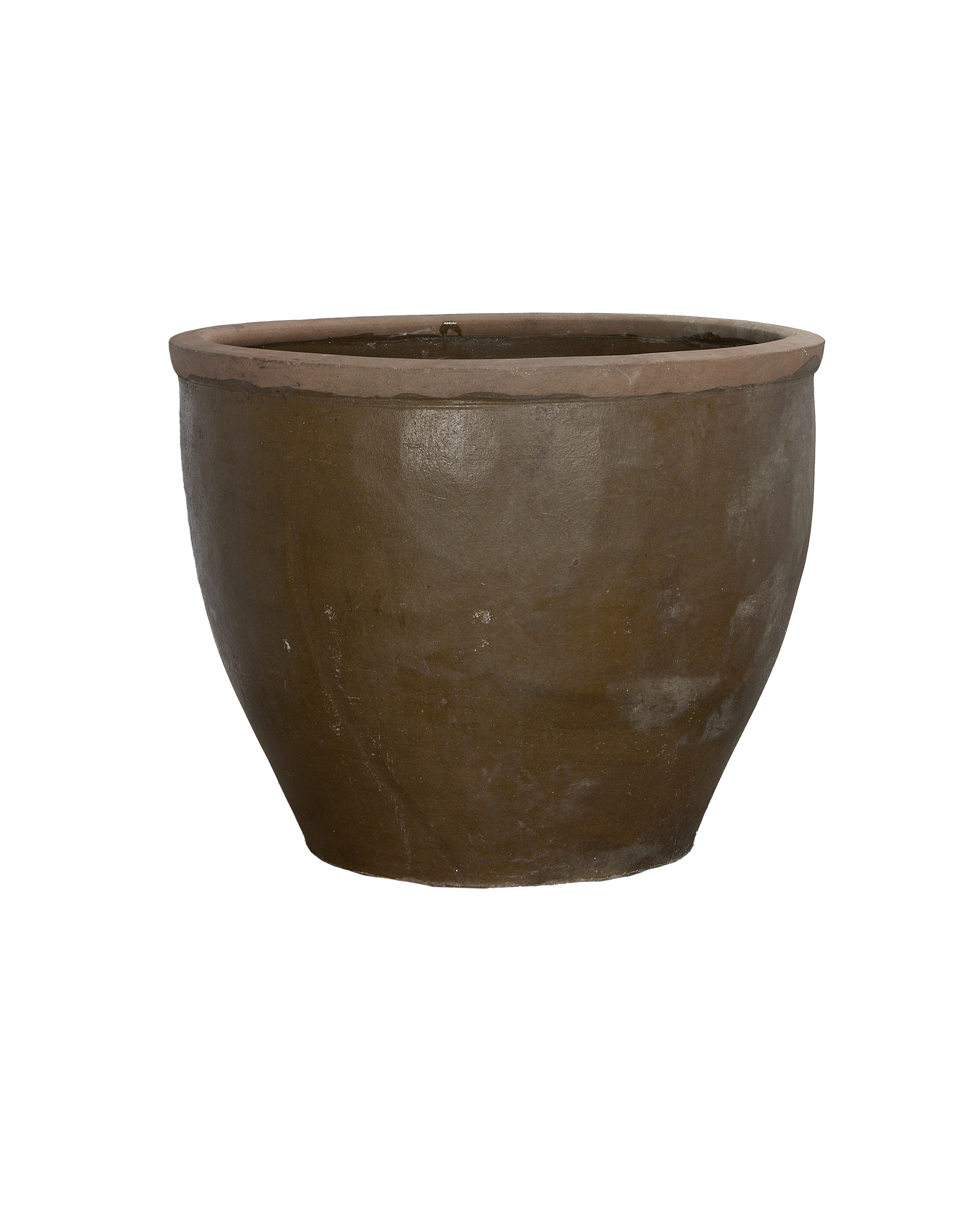 Vintage Mulberry glazed terracotta planter from China, showing interior rim detail.