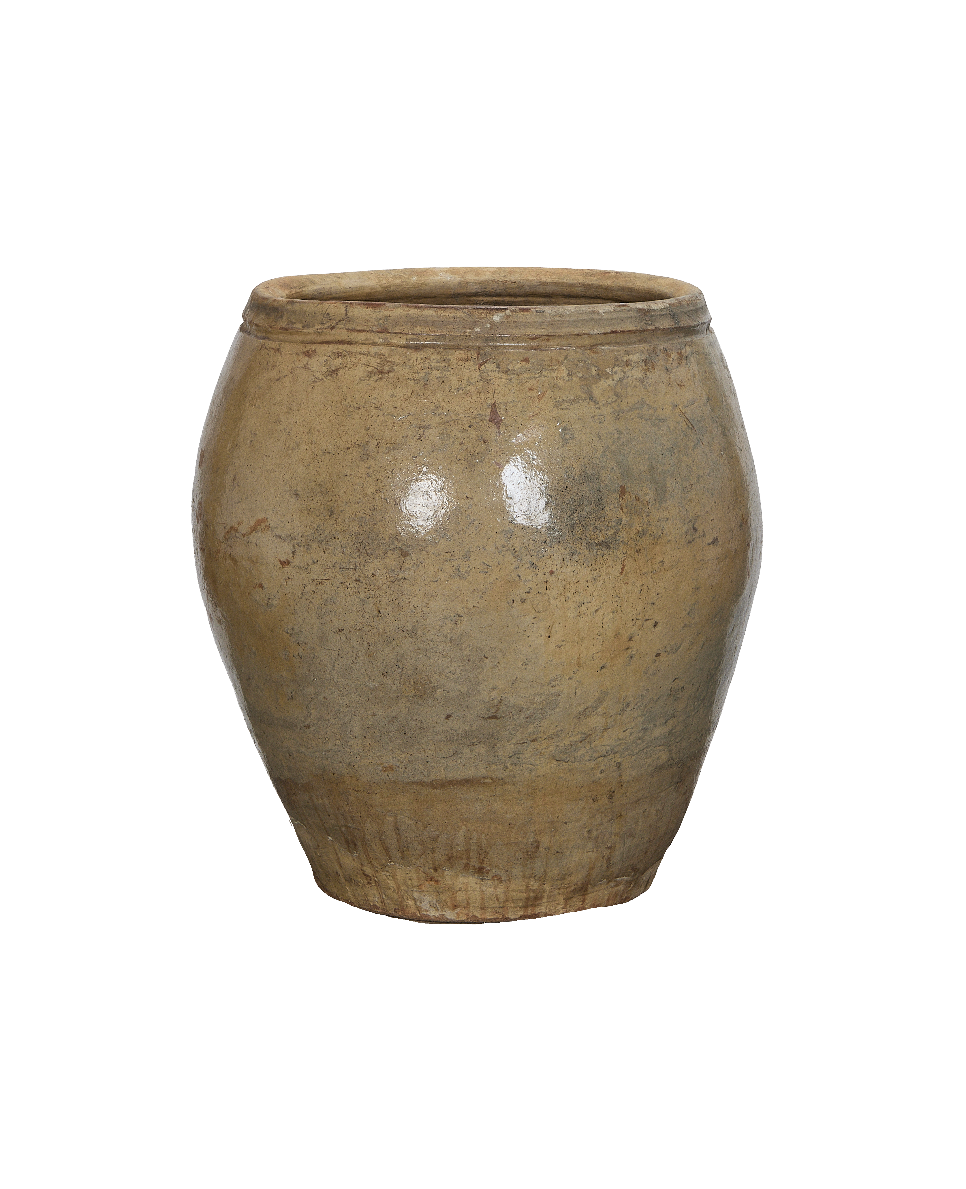 Vintage Chinese clay plum planter with subtle shiny glaze and pitted texture.