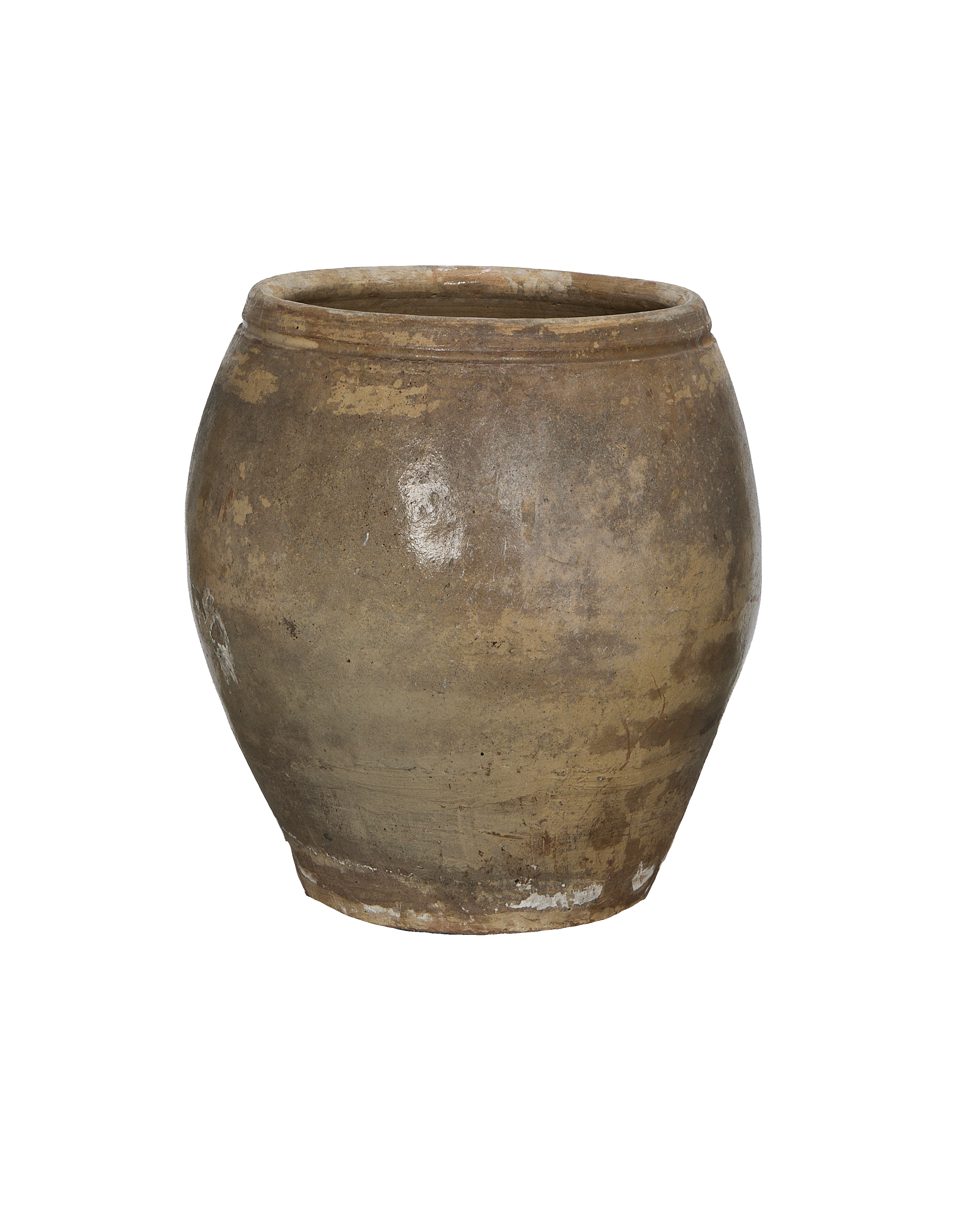 Vintage Chinese plum planter, oak-colored, with weathered texture and rim detail.