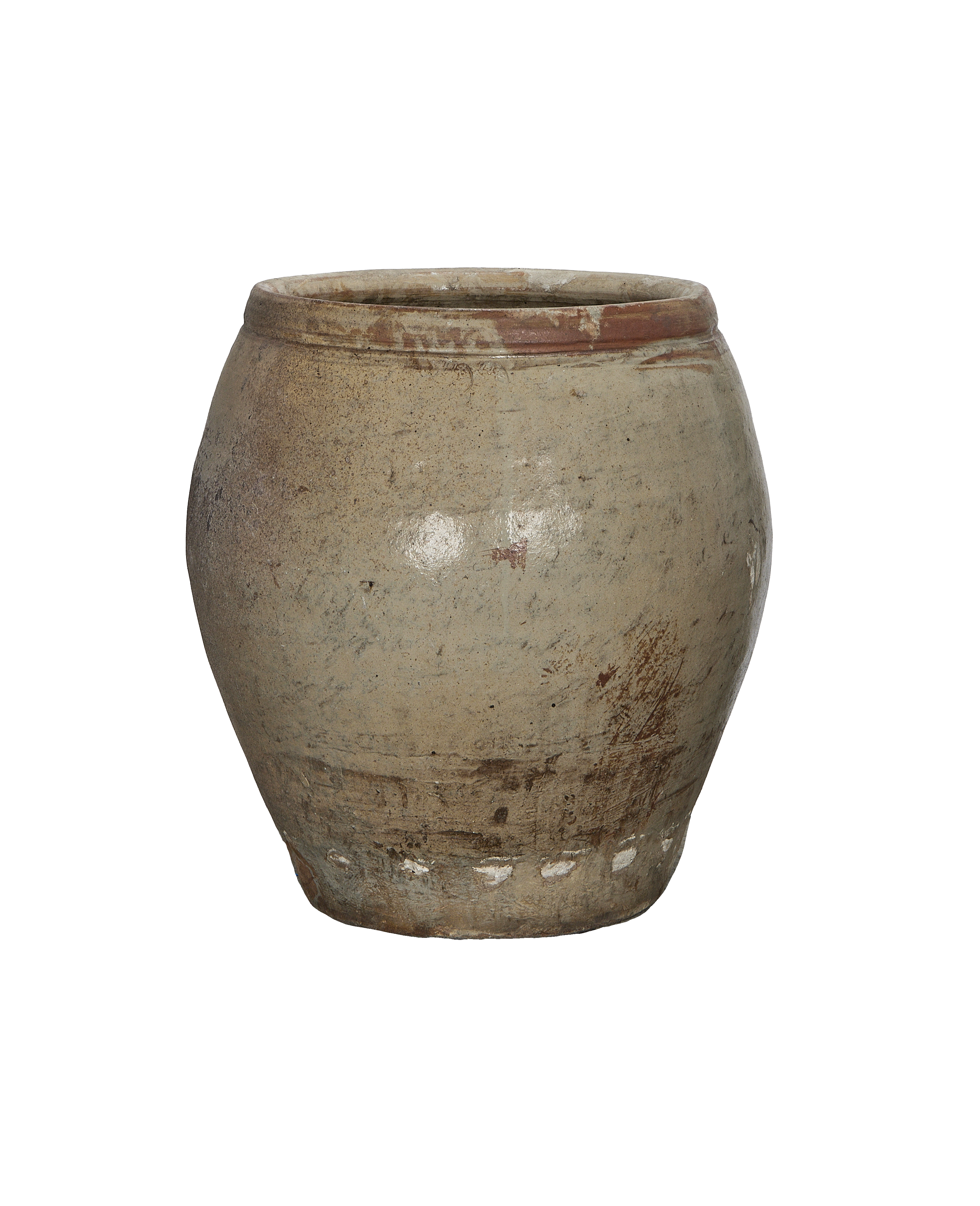 Vintage Chinese plum planter, worn oak wood with rustic white and brown patina.