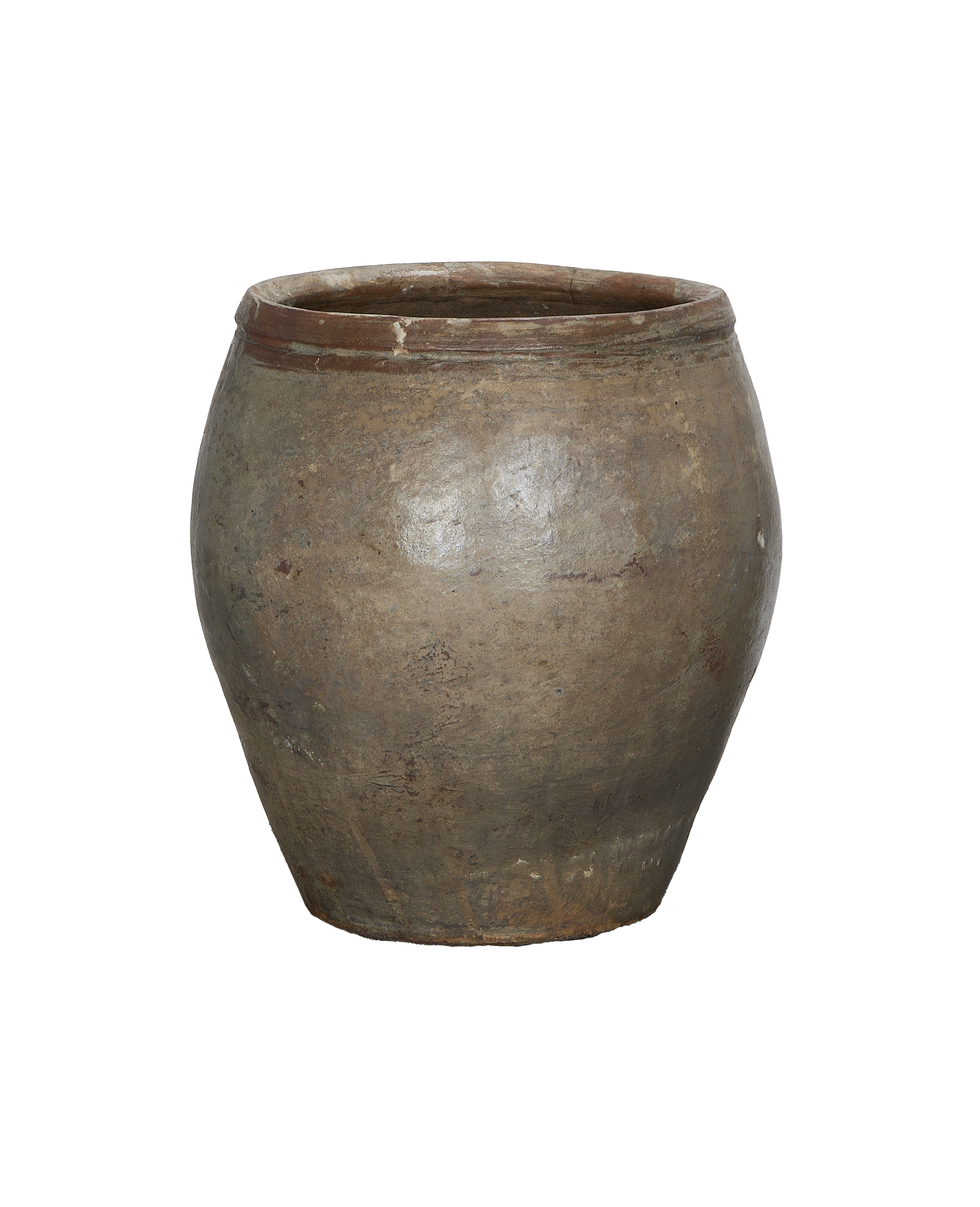 Vintage Chinese plum planter, oak-colored, featuring a rustic textured surface and distressed rim.